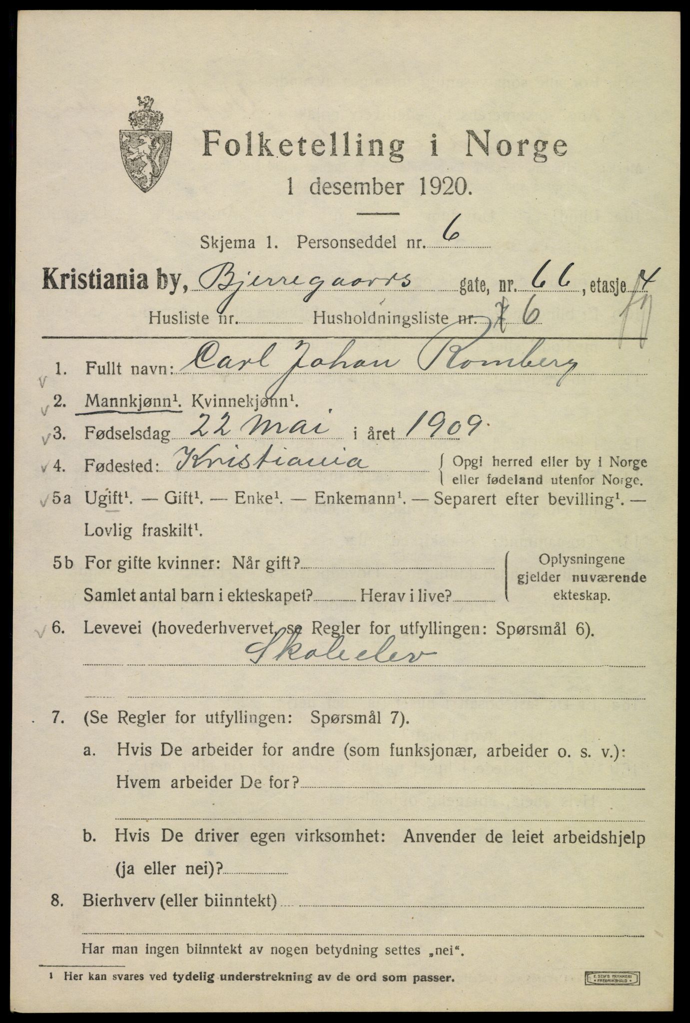 SAO, 1920 census for Kristiania, 1920, p. 162071