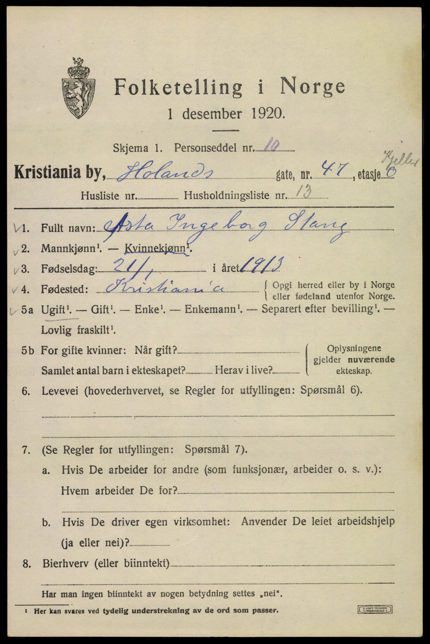 SAO, 1920 census for Kristiania, 1920, p. 306079