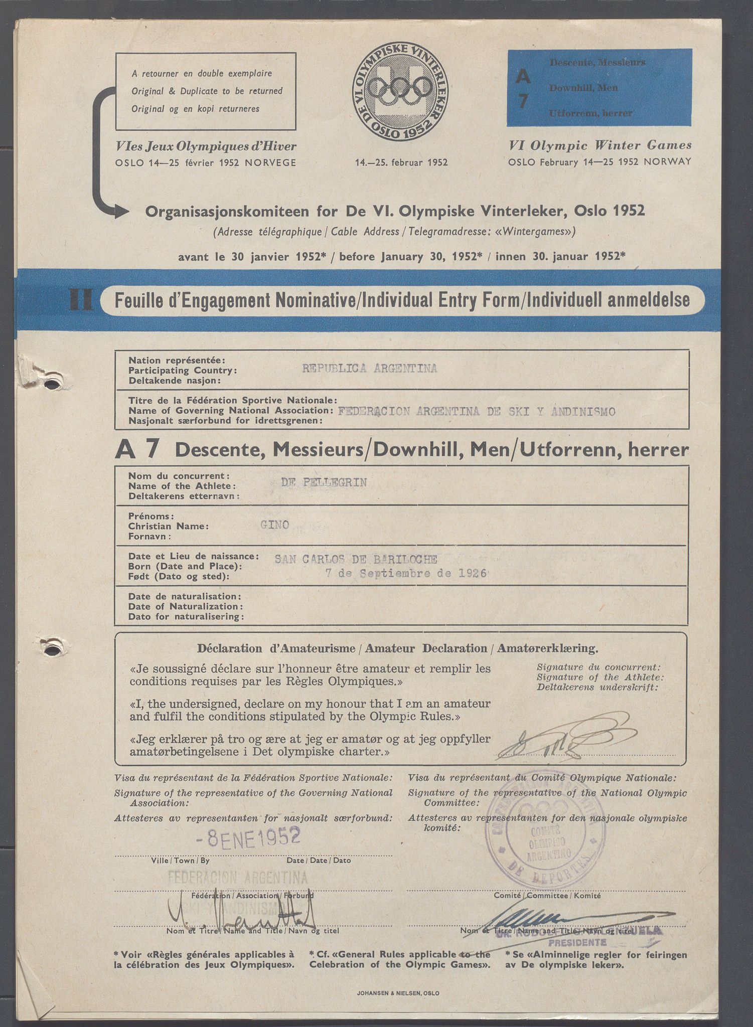 Organisasjonskomiteen for de VI. olympiske vinterleker, OBA/A-20130/H/Ha, 1951-1952, p. 384