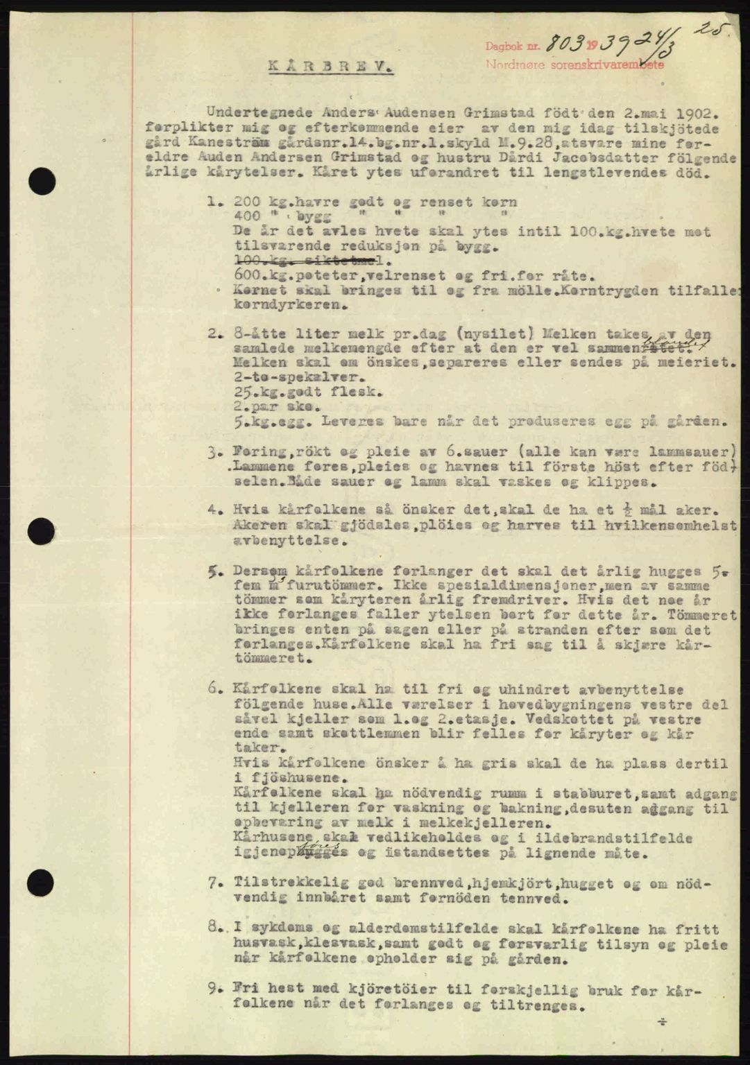 Nordmøre sorenskriveri, AV/SAT-A-4132/1/2/2Ca: Mortgage book no. B85, 1939-1939, Diary no: : 803/1939