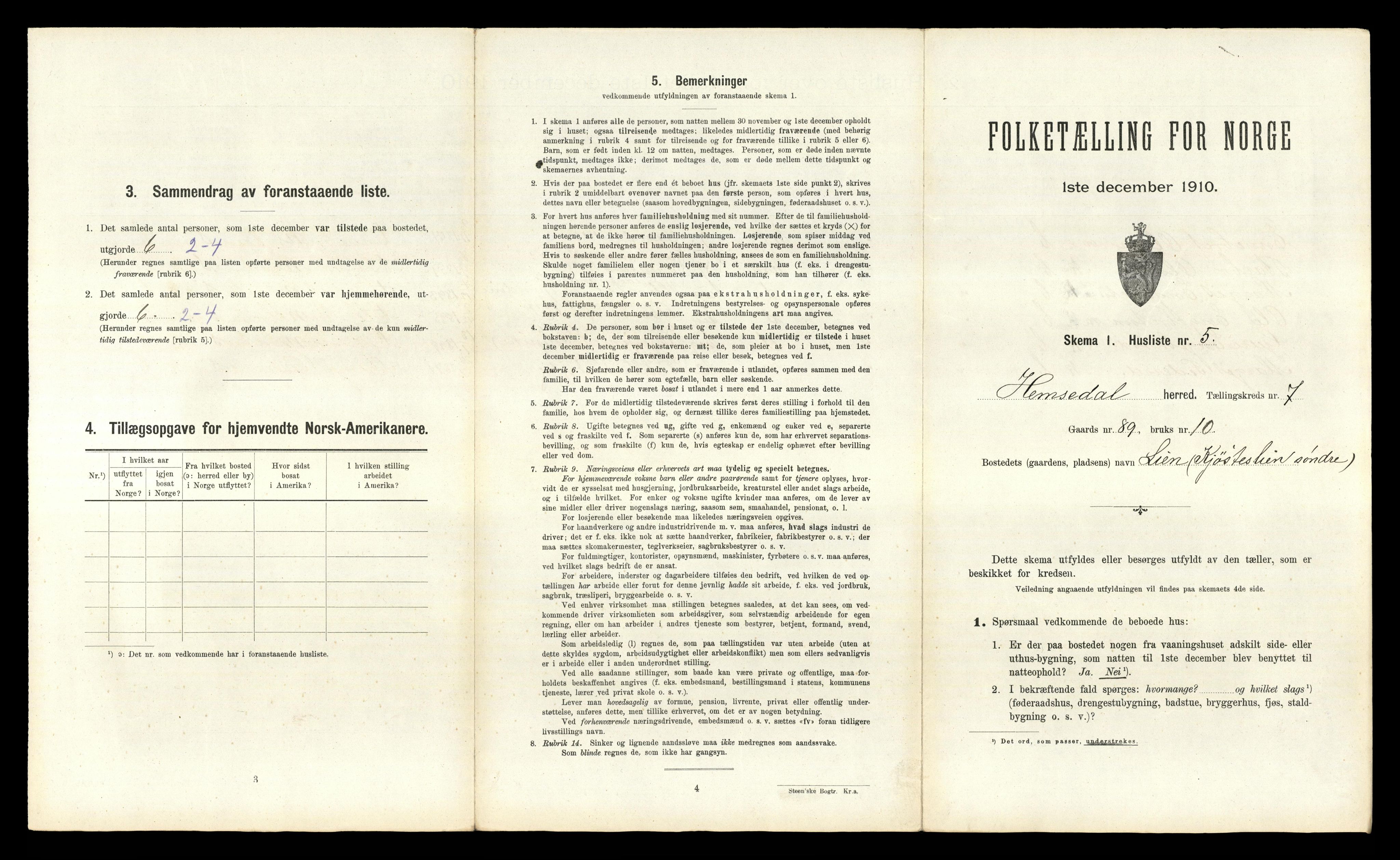 RA, 1910 census for Hemsedal, 1910, p. 474