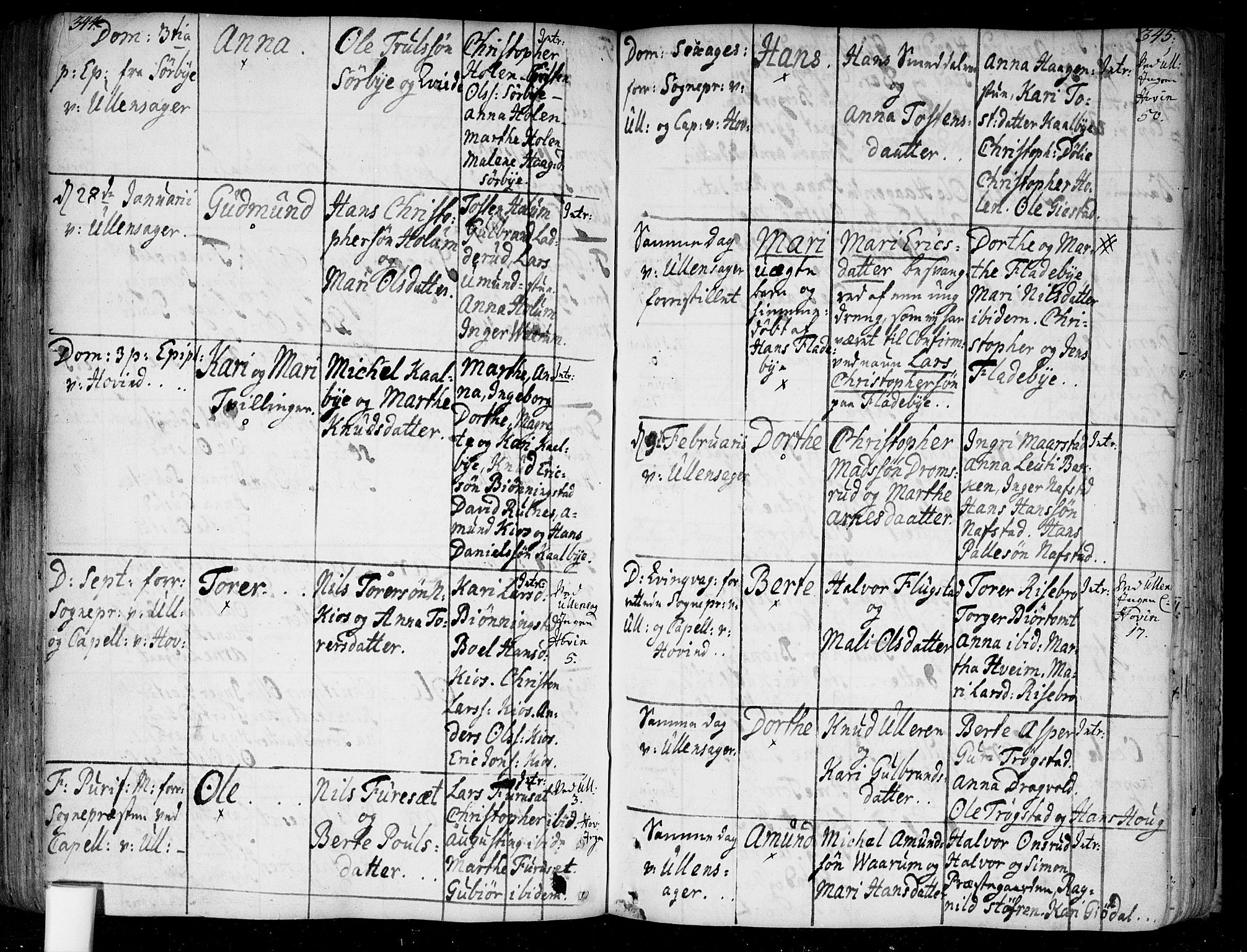 Ullensaker prestekontor Kirkebøker, AV/SAO-A-10236a/F/Fa/L0005: Parish register (official) no. I 5, 1733-1762, p. 344-345