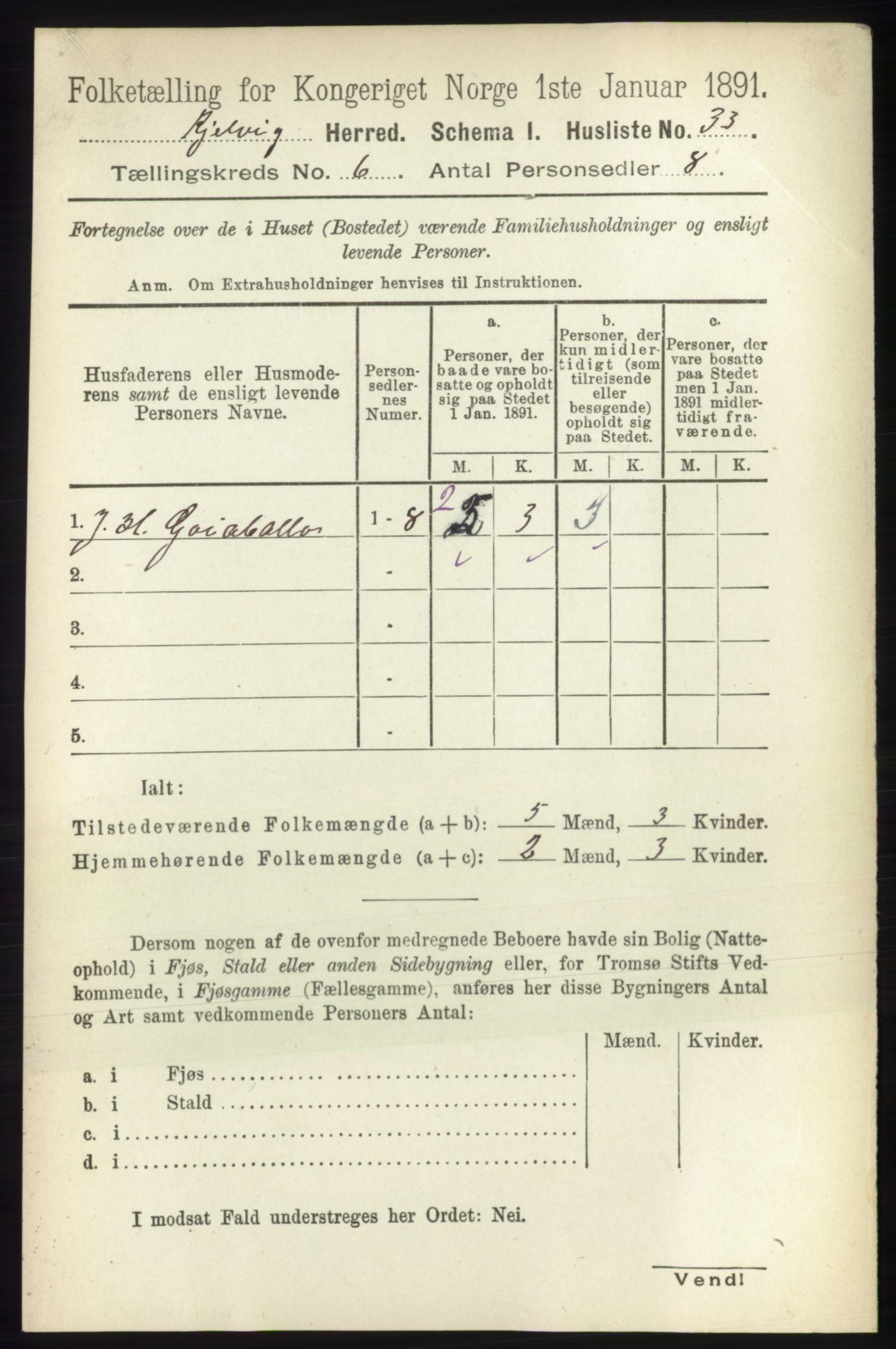 RA, 1891 census for 2019 Kjelvik, 1891, p. 618