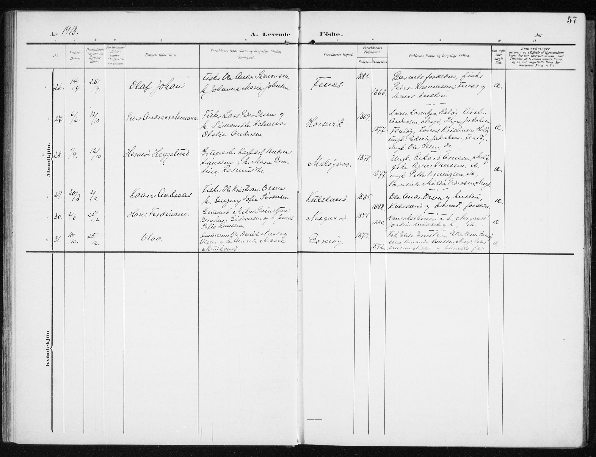 Sand/Bjarkøy sokneprestkontor, AV/SATØ-S-0811/I/Ia/Iaa/L0005kirke: Parish register (official) no. 5, 1905-1914, p. 57