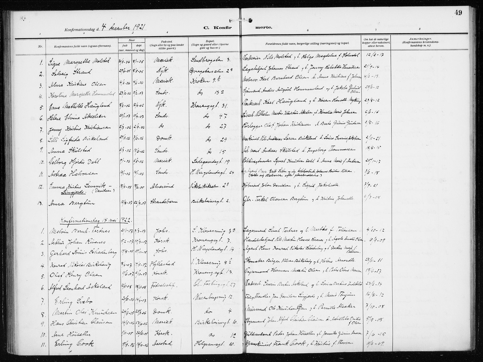 Mariakirken Sokneprestembete, SAB/A-76901/H/Haa/L0015: Parish register (official) no. C 3, 1913-1927, p. 49