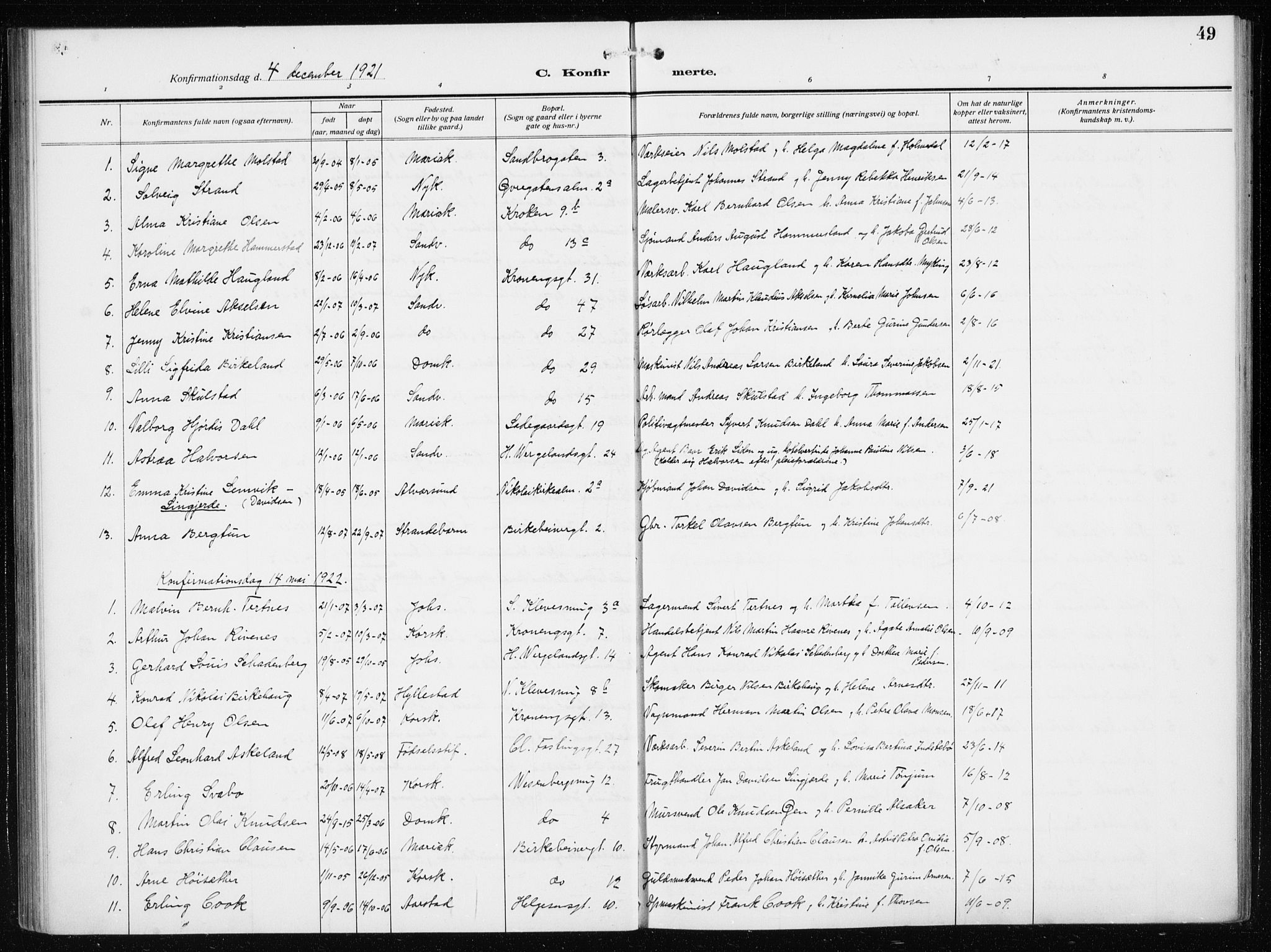 Mariakirken Sokneprestembete, AV/SAB-A-76901/H/Haa/L0015: Parish register (official) no. C 3, 1913-1927, p. 49