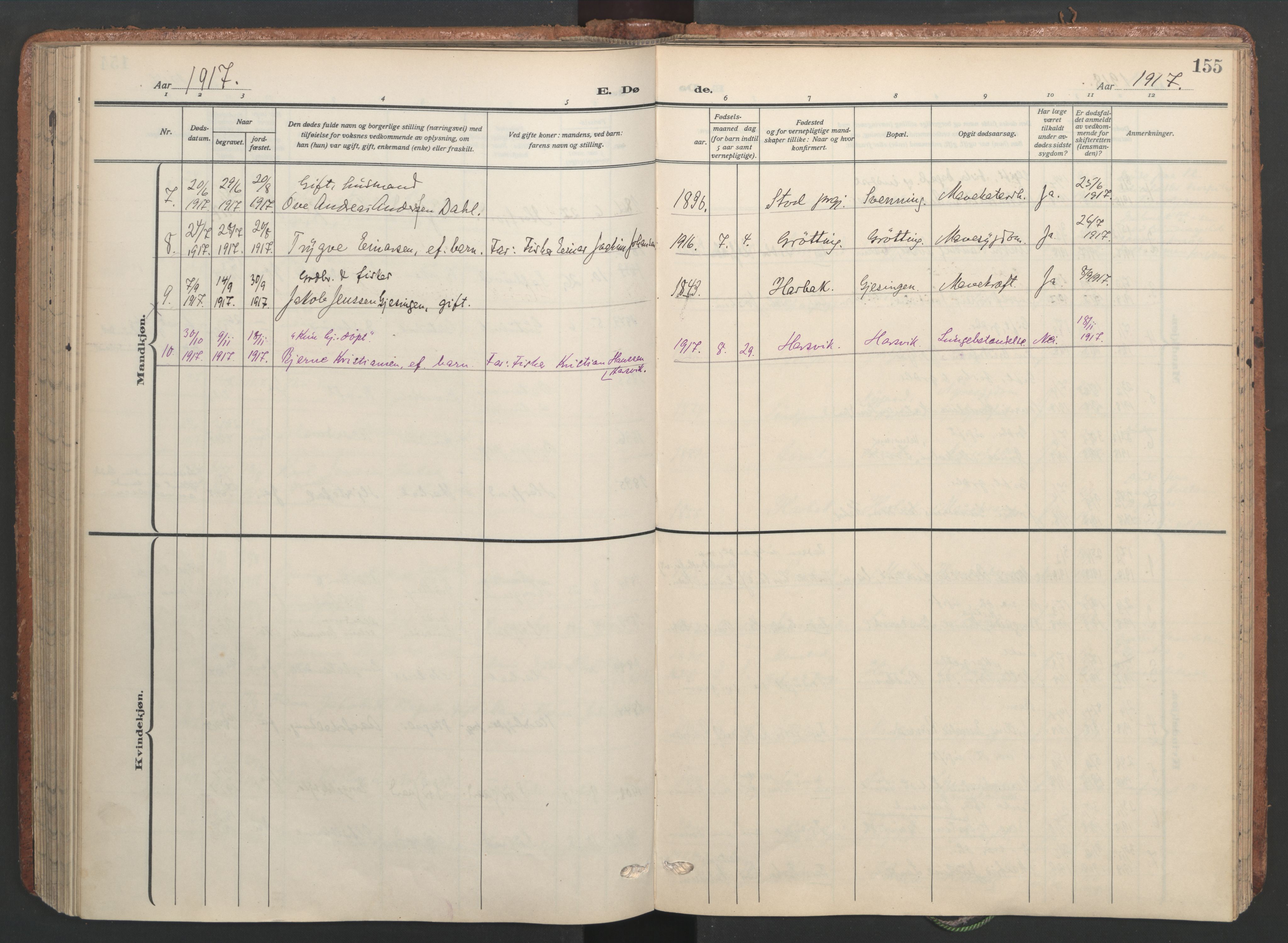 Ministerialprotokoller, klokkerbøker og fødselsregistre - Sør-Trøndelag, SAT/A-1456/656/L0694: Parish register (official) no. 656A03, 1914-1931, p. 155