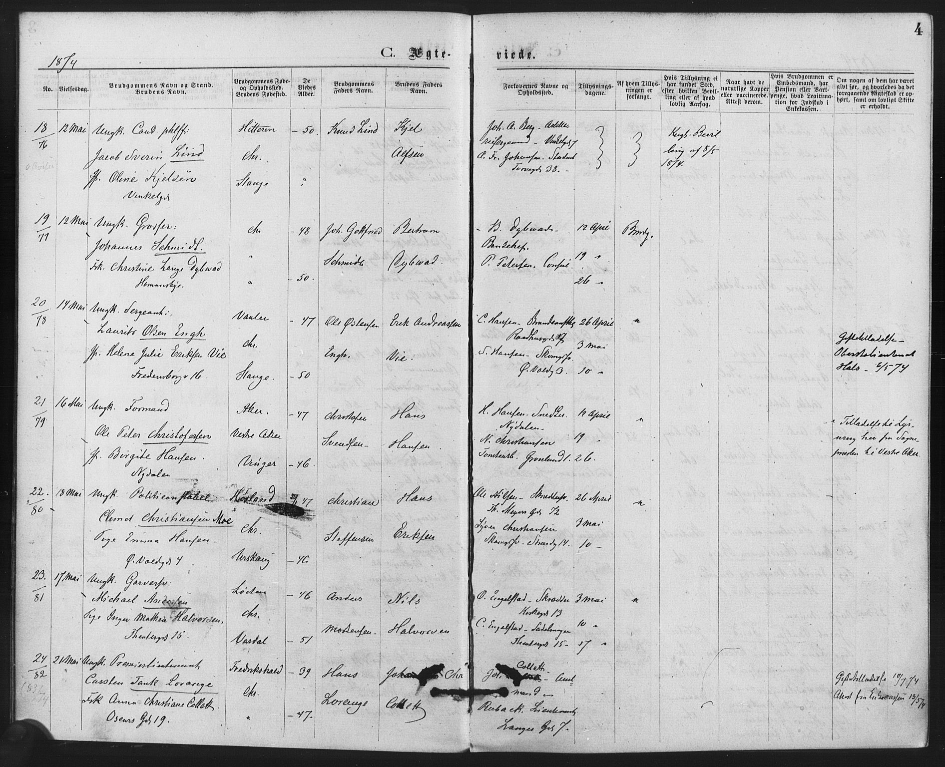 Trefoldighet prestekontor Kirkebøker, AV/SAO-A-10882/F/Fc/L0002: Parish register (official) no. III 2, 1874-1881, p. 4