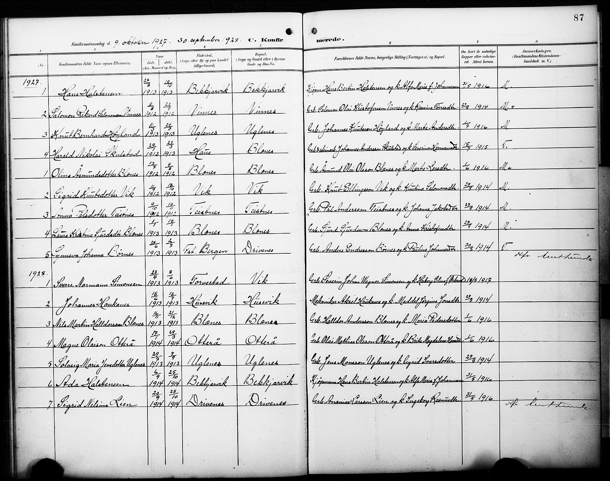 Fitjar sokneprestembete, AV/SAB-A-99926: Parish register (copy) no. C 1, 1900-1928, p. 87