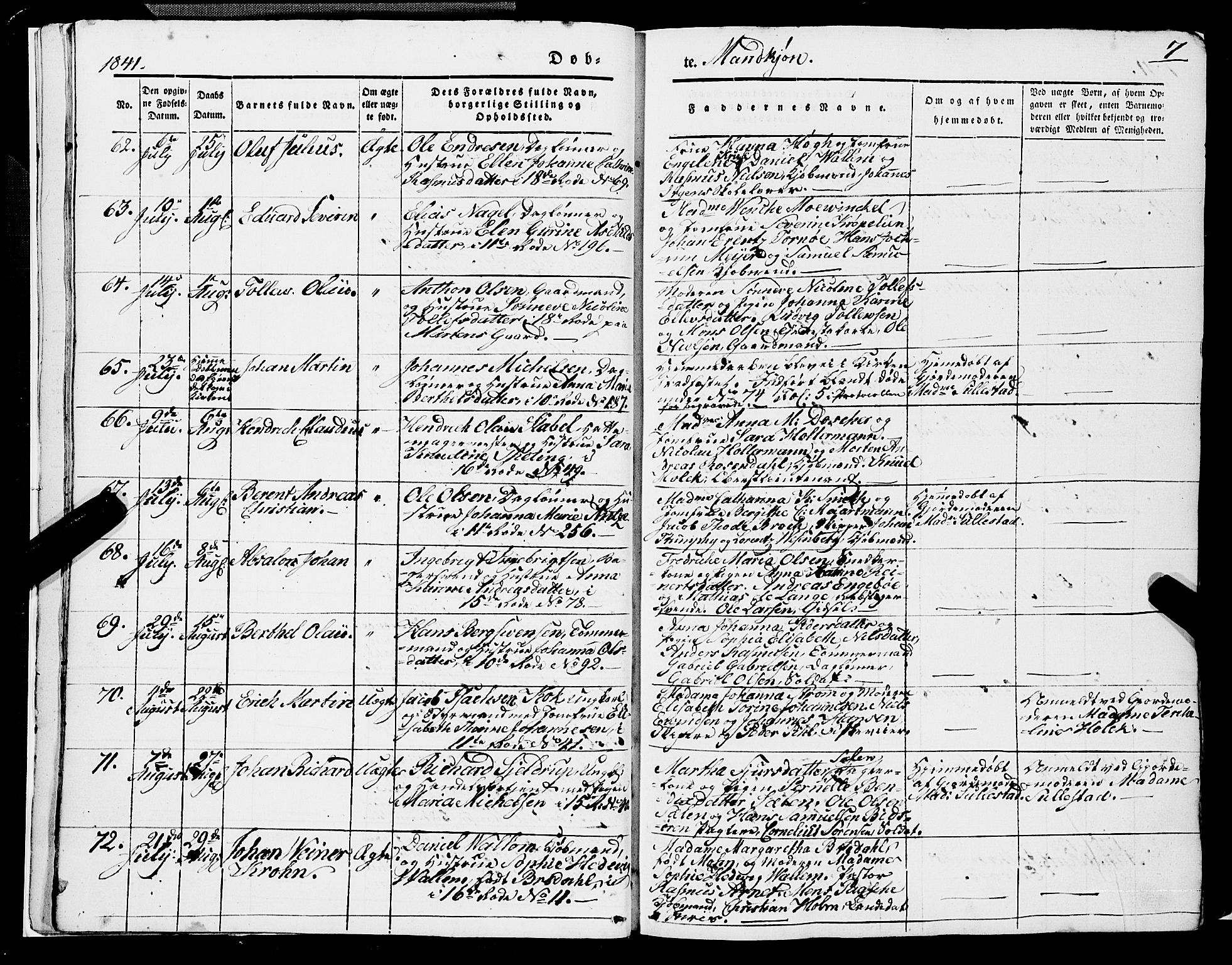 Domkirken sokneprestembete, AV/SAB-A-74801/H/Haa/L0019: Parish register (official) no. B 2, 1841-1851, p. 7