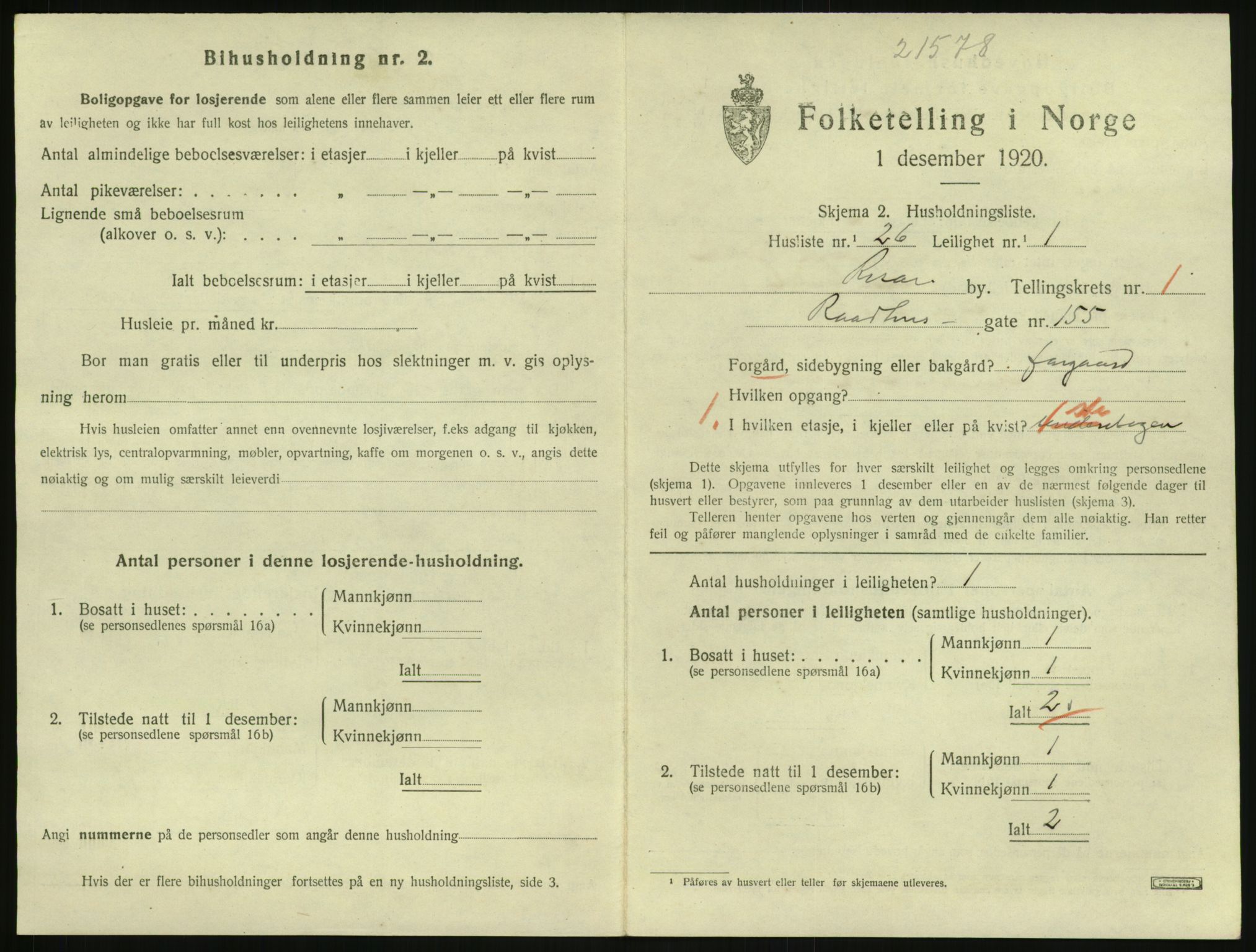 SAK, 1920 census for Risør, 1920, p. 1409