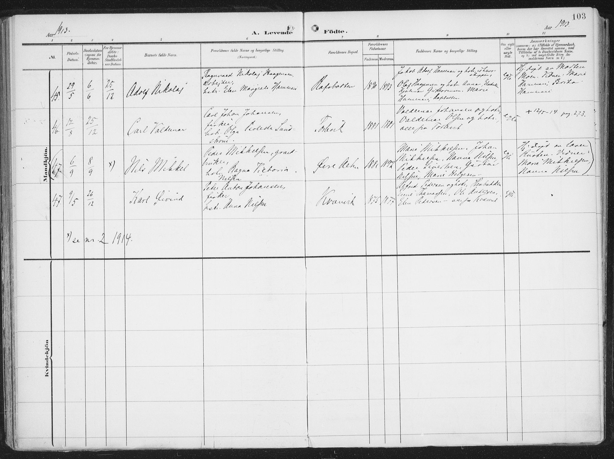 Alta sokneprestkontor, SATØ/S-1338/H/Ha/L0005.kirke: Parish register (official) no. 5, 1904-1918, p. 103
