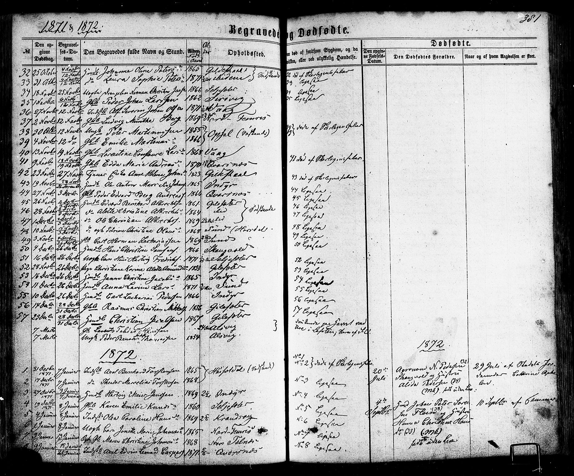 Ministerialprotokoller, klokkerbøker og fødselsregistre - Nordland, SAT/A-1459/805/L0098: Parish register (official) no. 805A05, 1862-1879, p. 381