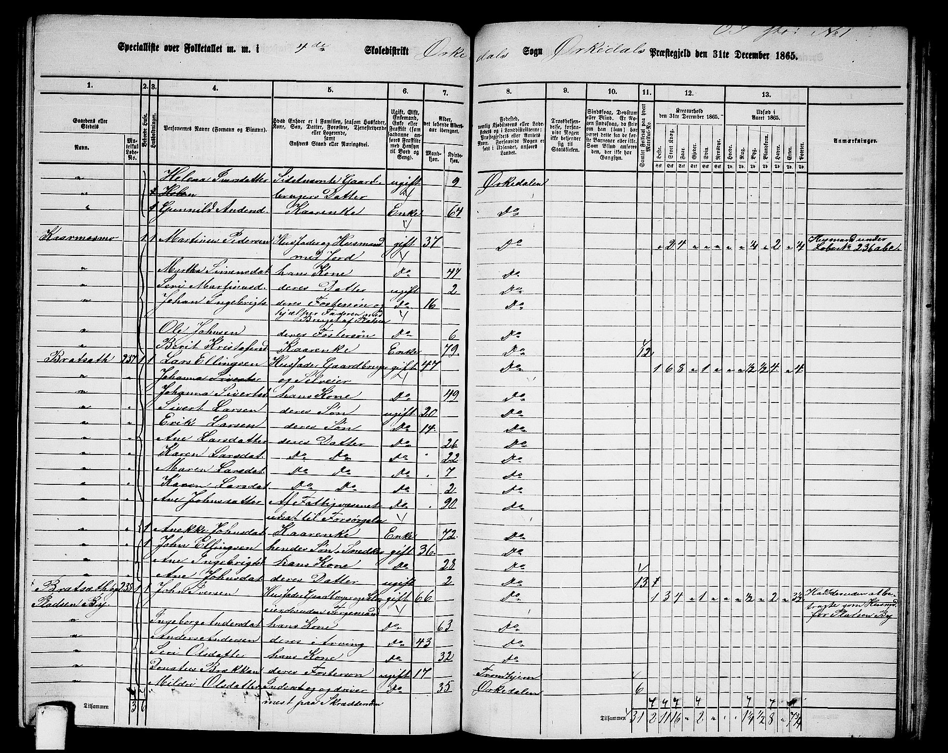 RA, 1865 census for Orkdal, 1865, p. 225