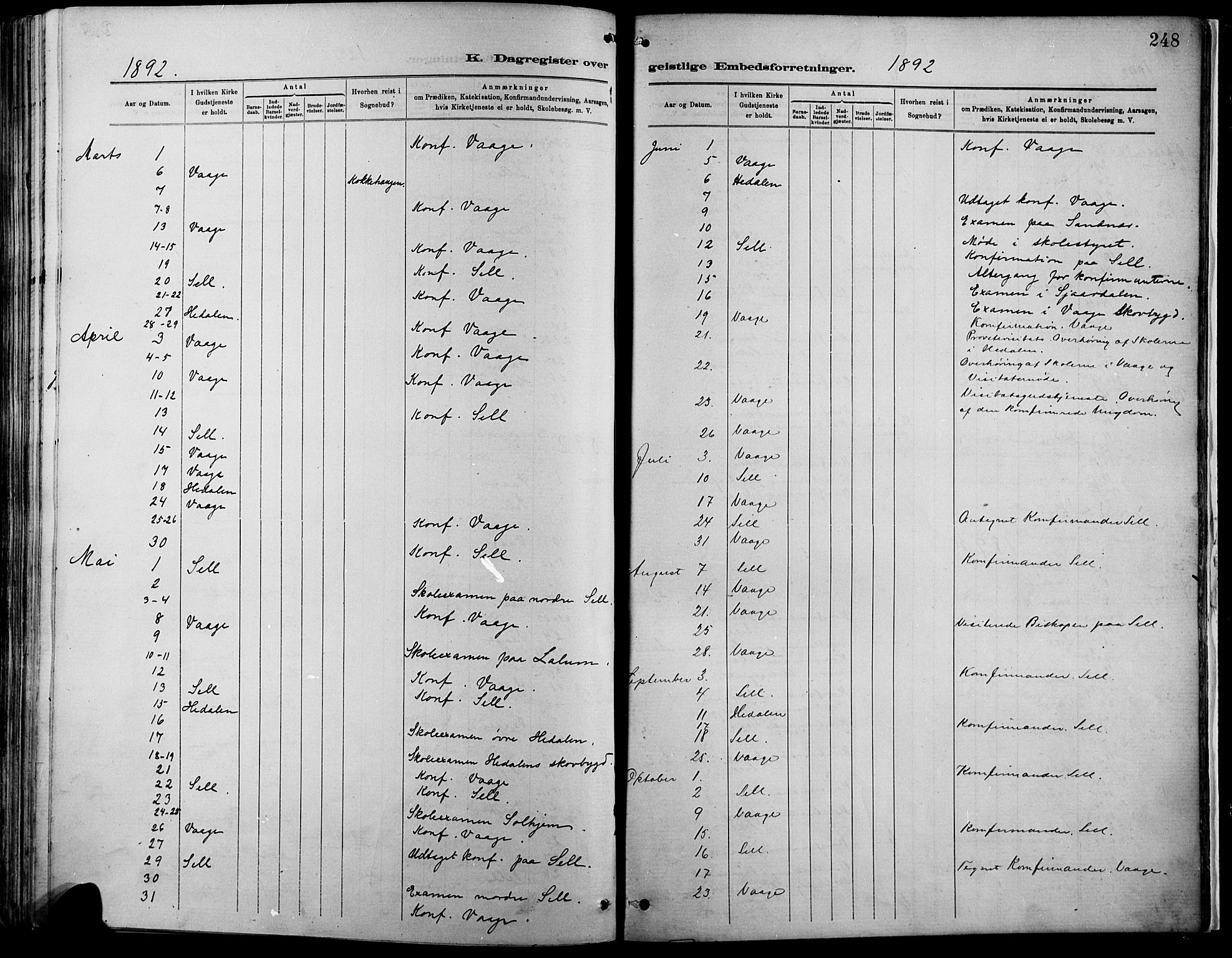Vågå prestekontor, SAH/PREST-076/H/Ha/Haa/L0009: Parish register (official) no. 9, 1886-1904, p. 248