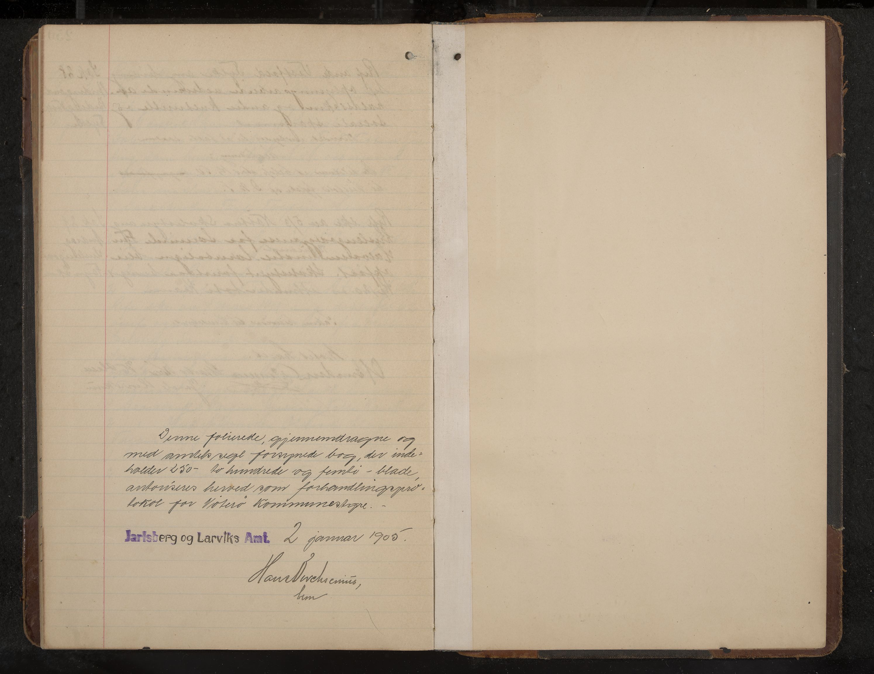 Nøtterøy formannskap og sentraladministrasjon, IKAK/0722021-1/A/Aa/L0006: Møtebok med register, 1905-1913