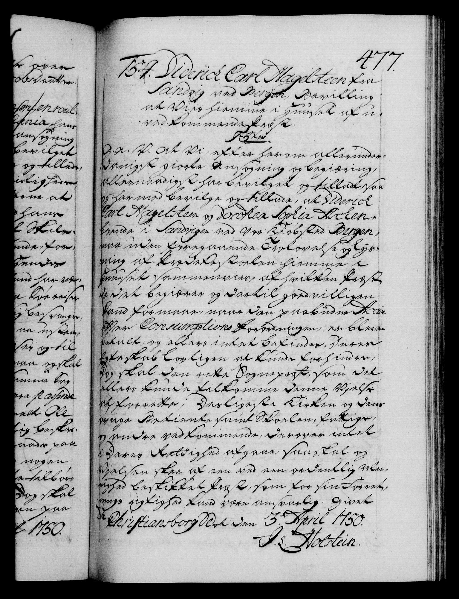 Danske Kanselli 1572-1799, RA/EA-3023/F/Fc/Fca/Fcaa/L0036: Norske registre, 1749-1750, p. 477a