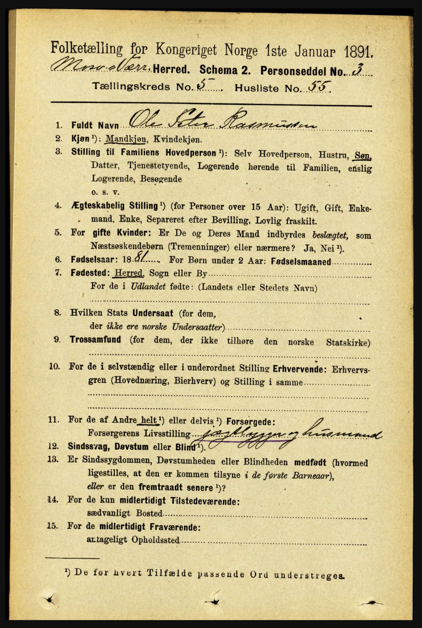 RA, 1891 census for 1723 Mosvik og Verran, 1891, p. 2337