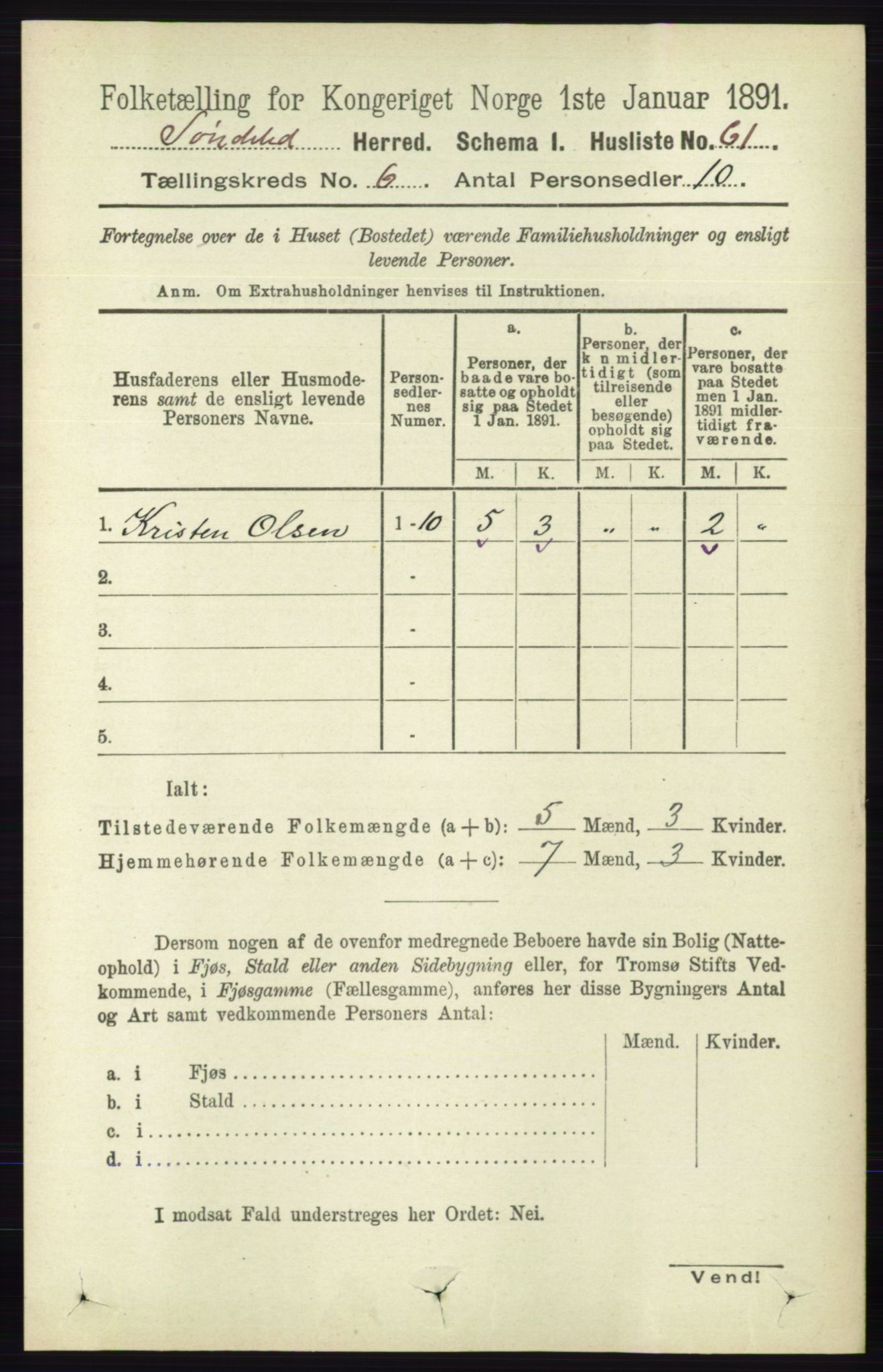 RA, 1891 census for 0913 Søndeled, 1891, p. 1802