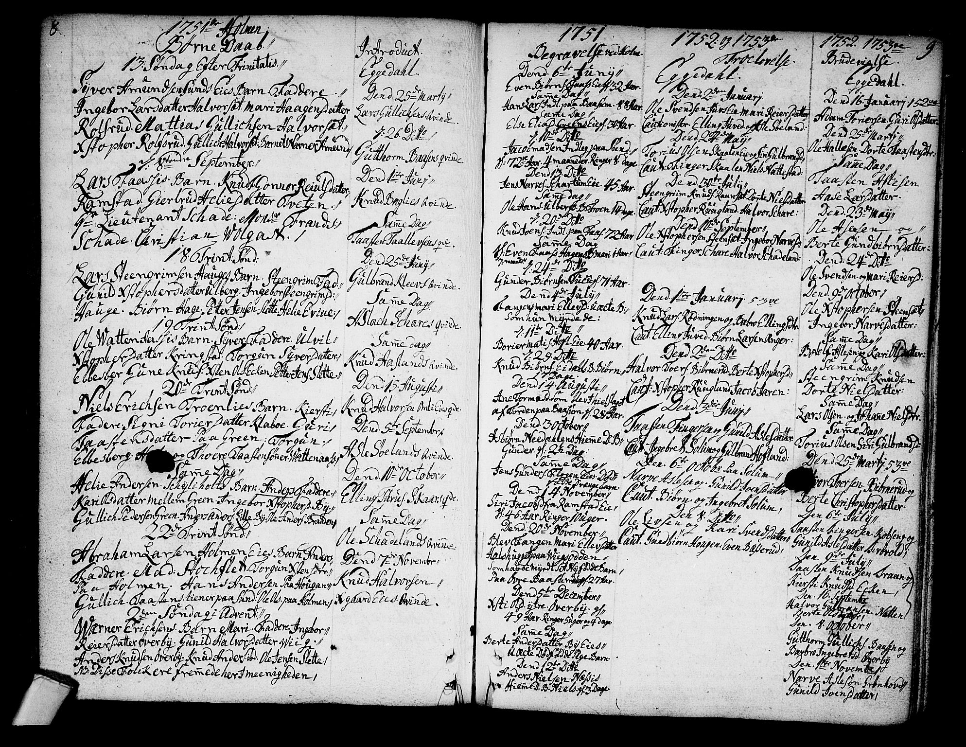Sigdal kirkebøker, SAKO/A-245/F/Fa/L0001: Parish register (official) no. I 1, 1722-1777, p. 8-9