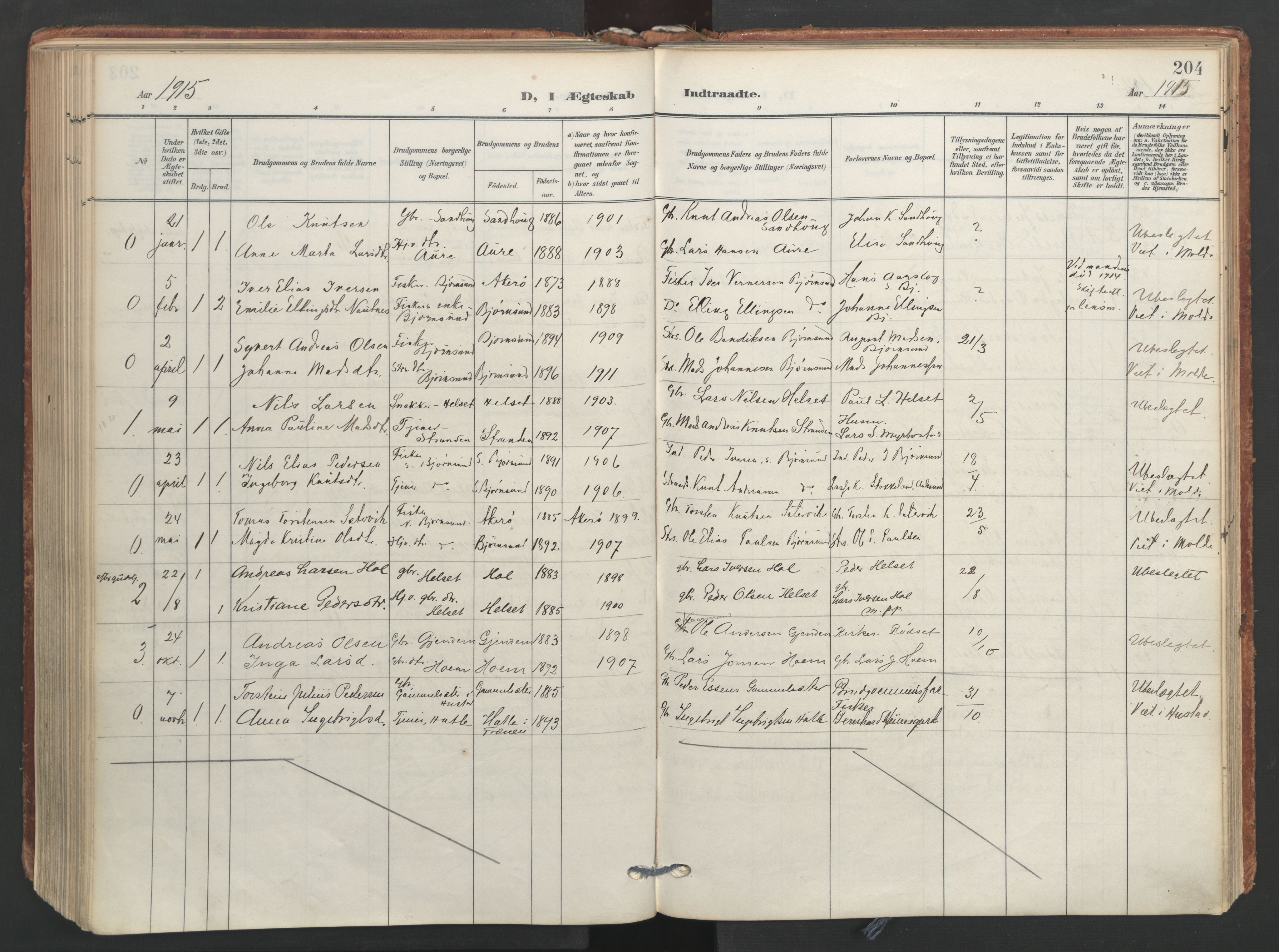 Ministerialprotokoller, klokkerbøker og fødselsregistre - Møre og Romsdal, AV/SAT-A-1454/565/L0751: Parish register (official) no. 565A05, 1905-1979, p. 204