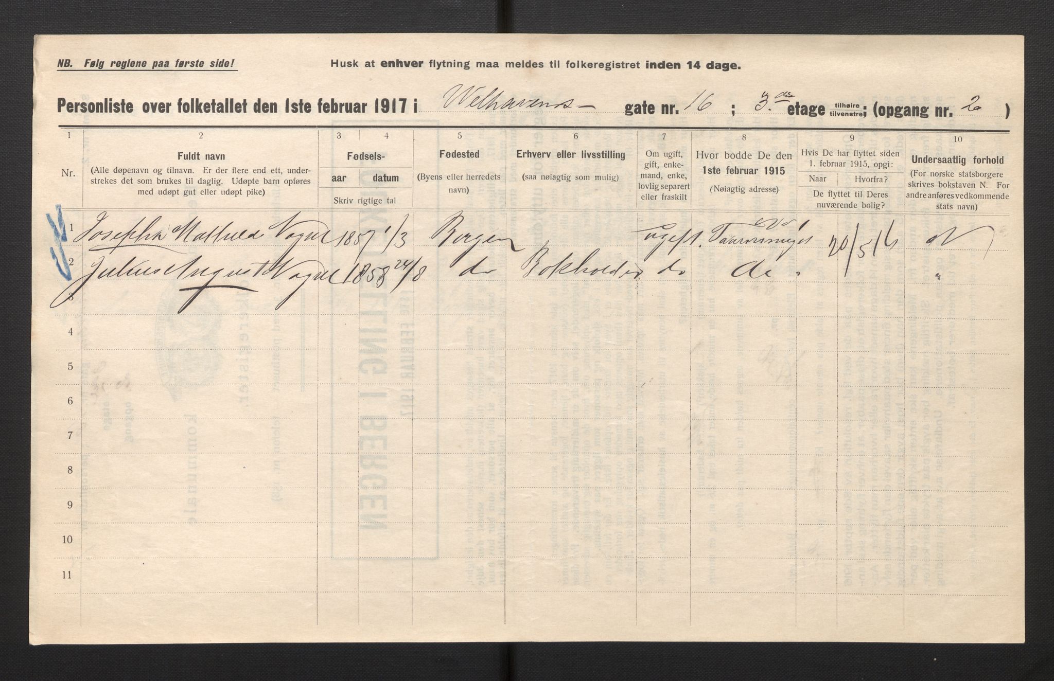 SAB, Municipal Census 1917 for Bergen, 1917, p. 44901