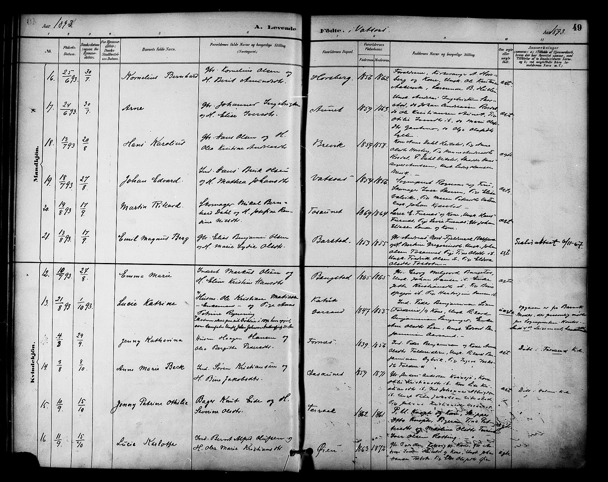 Ministerialprotokoller, klokkerbøker og fødselsregistre - Nordland, AV/SAT-A-1459/810/L0150: Parish register (official) no. 810A10 /1, 1884-1895, p. 49