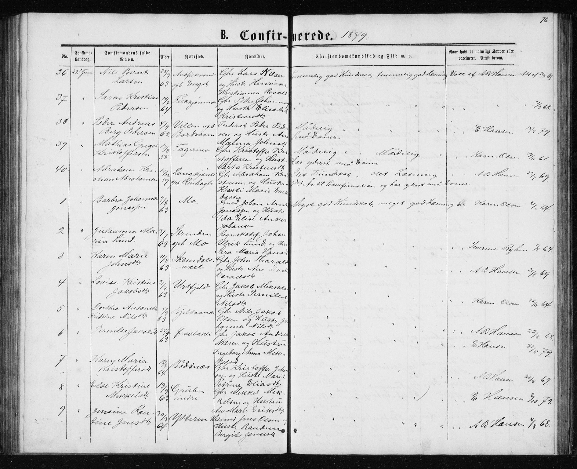 Ministerialprotokoller, klokkerbøker og fødselsregistre - Nordland, AV/SAT-A-1459/827/L0416: Parish register (copy) no. 827C05, 1865-1886, p. 76