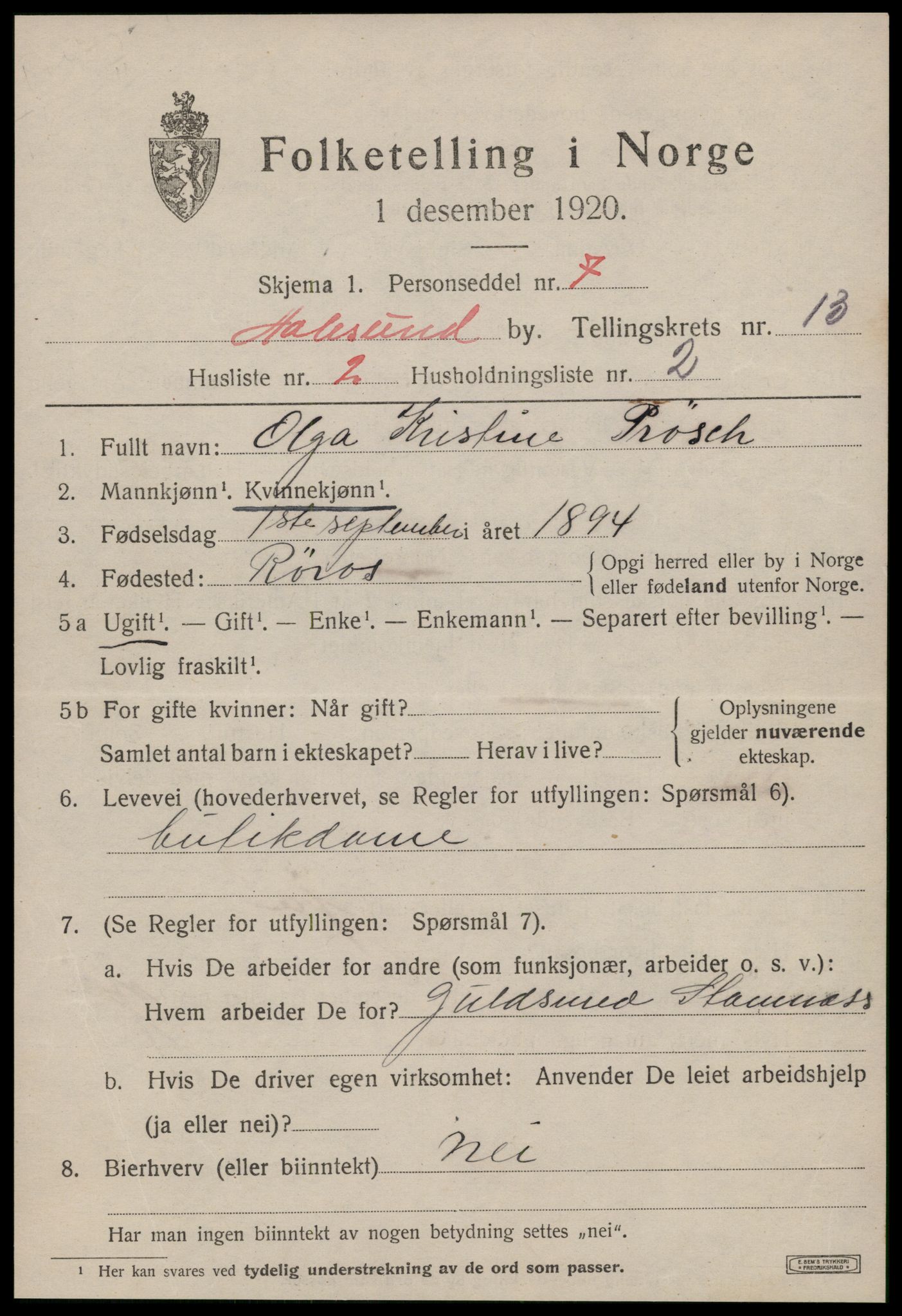 SAT, 1920 census for Ålesund, 1920, p. 27896