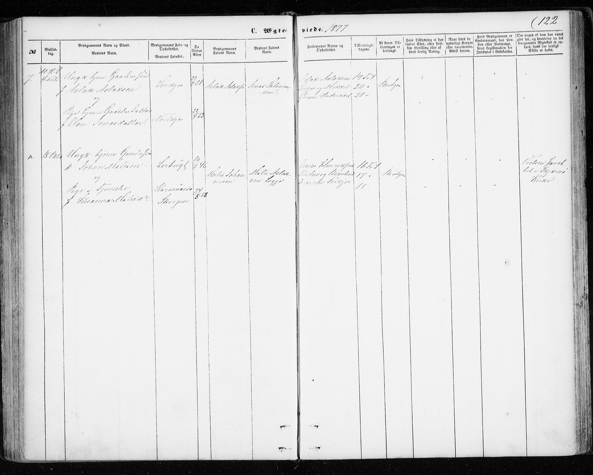 Skjervøy sokneprestkontor, AV/SATØ-S-1300/H/Ha/Haa/L0011kirke: Parish register (official) no. 11, 1861-1877, p. 122