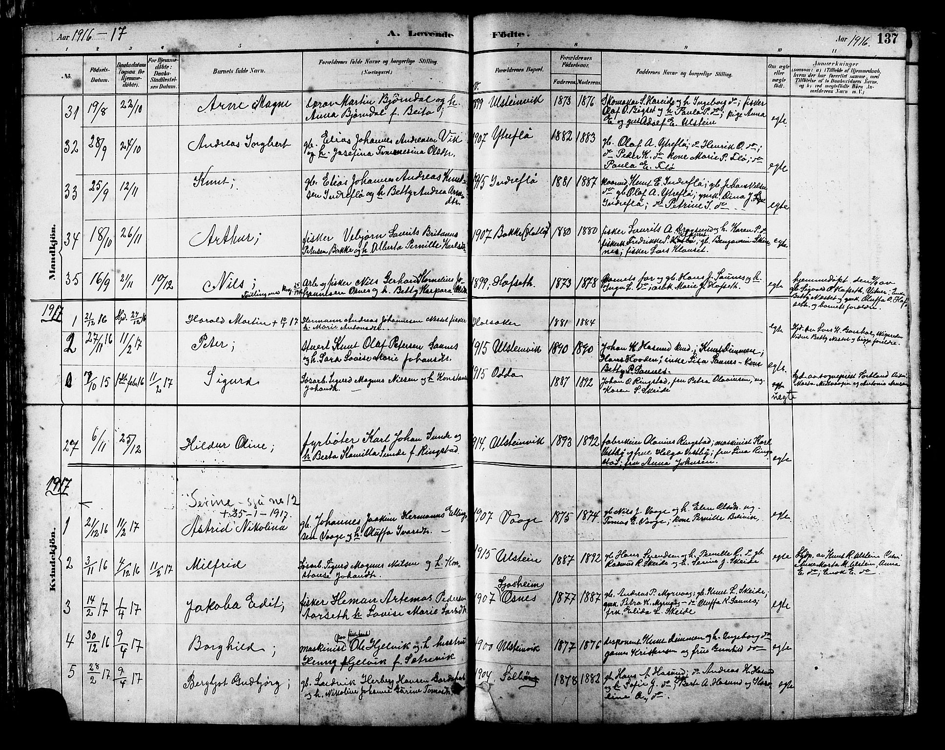 Ministerialprotokoller, klokkerbøker og fødselsregistre - Møre og Romsdal, AV/SAT-A-1454/509/L0112: Parish register (copy) no. 509C02, 1883-1922, p. 137