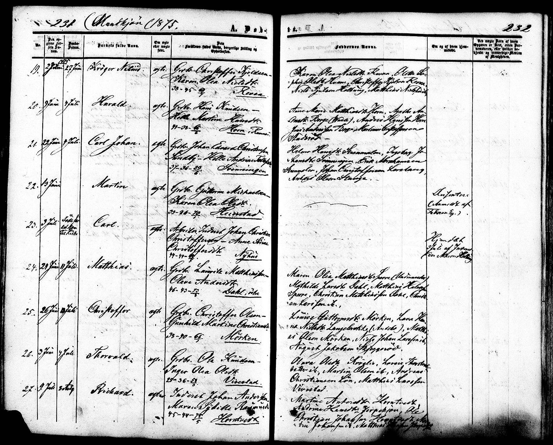 Ramnes kirkebøker, AV/SAKO-A-314/F/Fa/L0006: Parish register (official) no. I 6, 1862-1877, p. 231-232