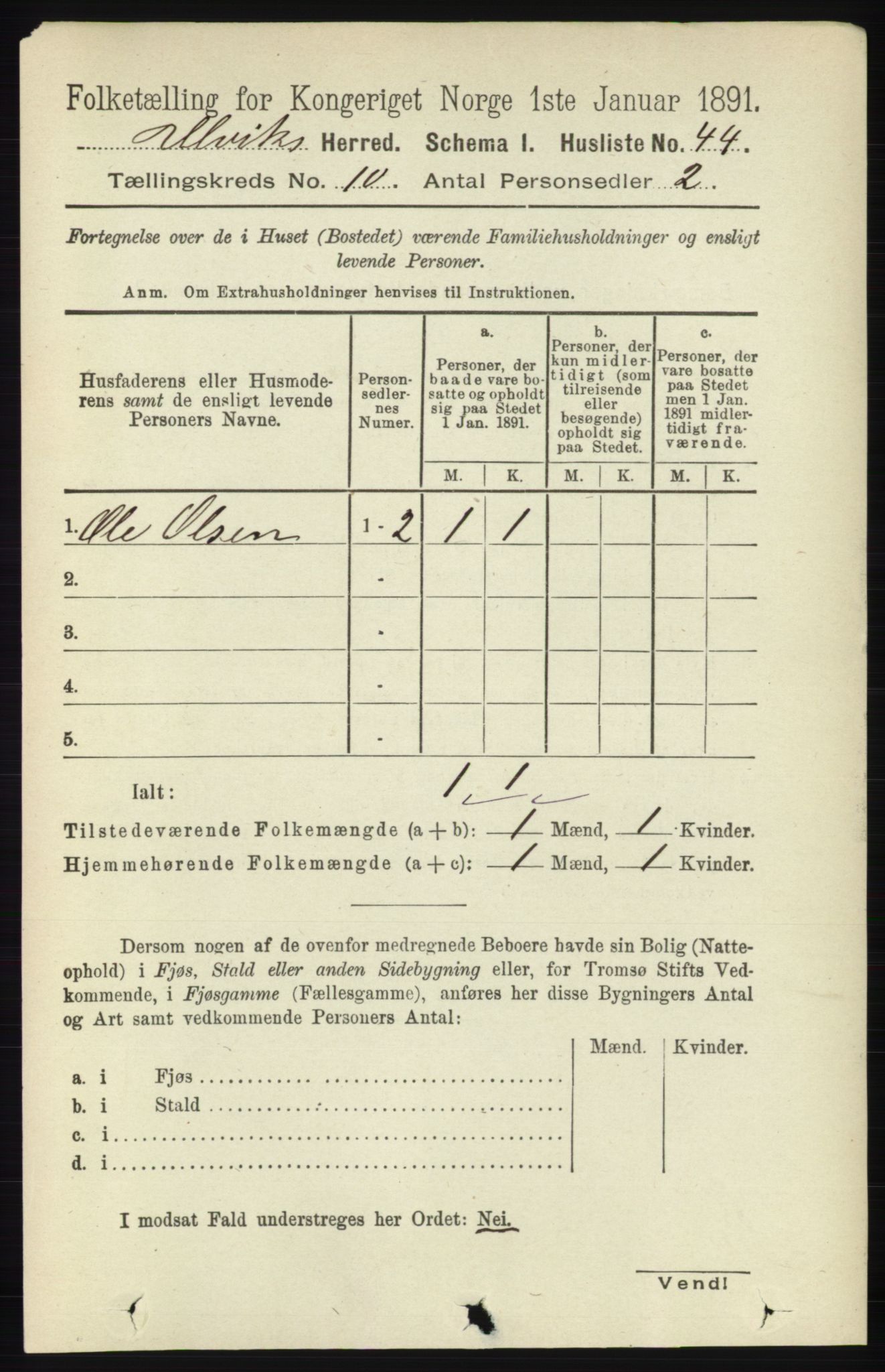 RA, 1891 census for 1233 Ulvik, 1891, p. 3228