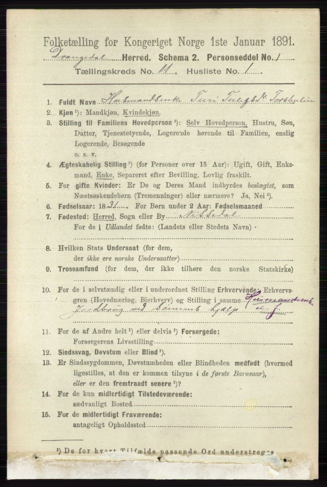 RA, 1891 census for 0817 Drangedal, 1891, p. 3909