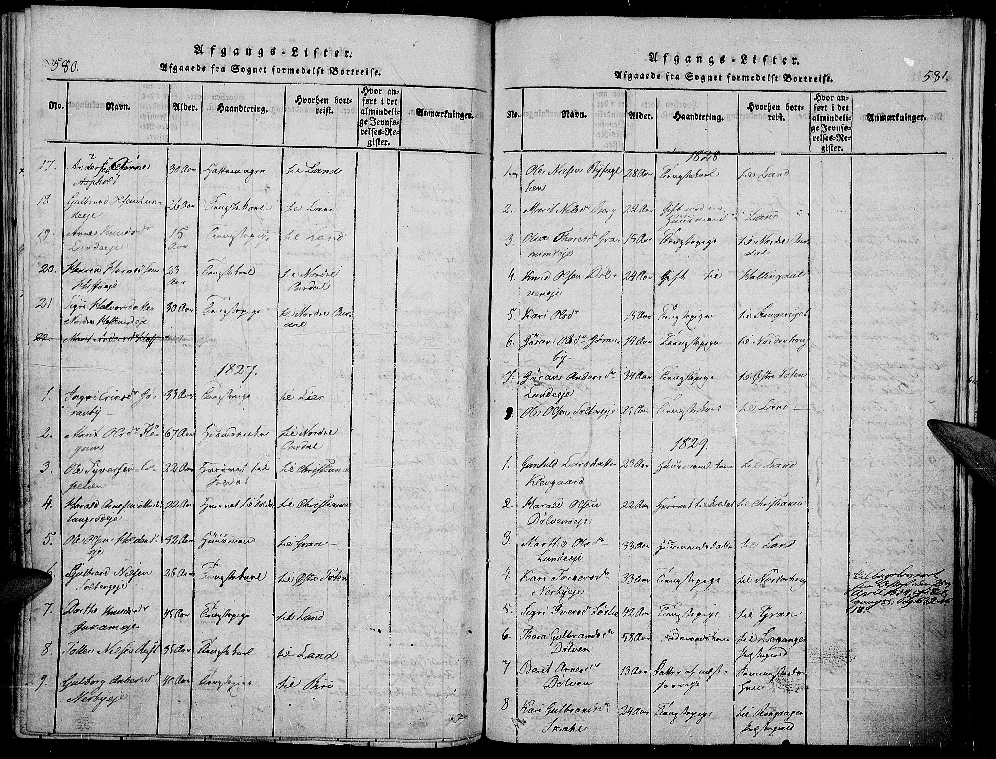 Sør-Aurdal prestekontor, SAH/PREST-128/H/Ha/Haa/L0003: Parish register (official) no. 3, 1825-1840, p. 580-581