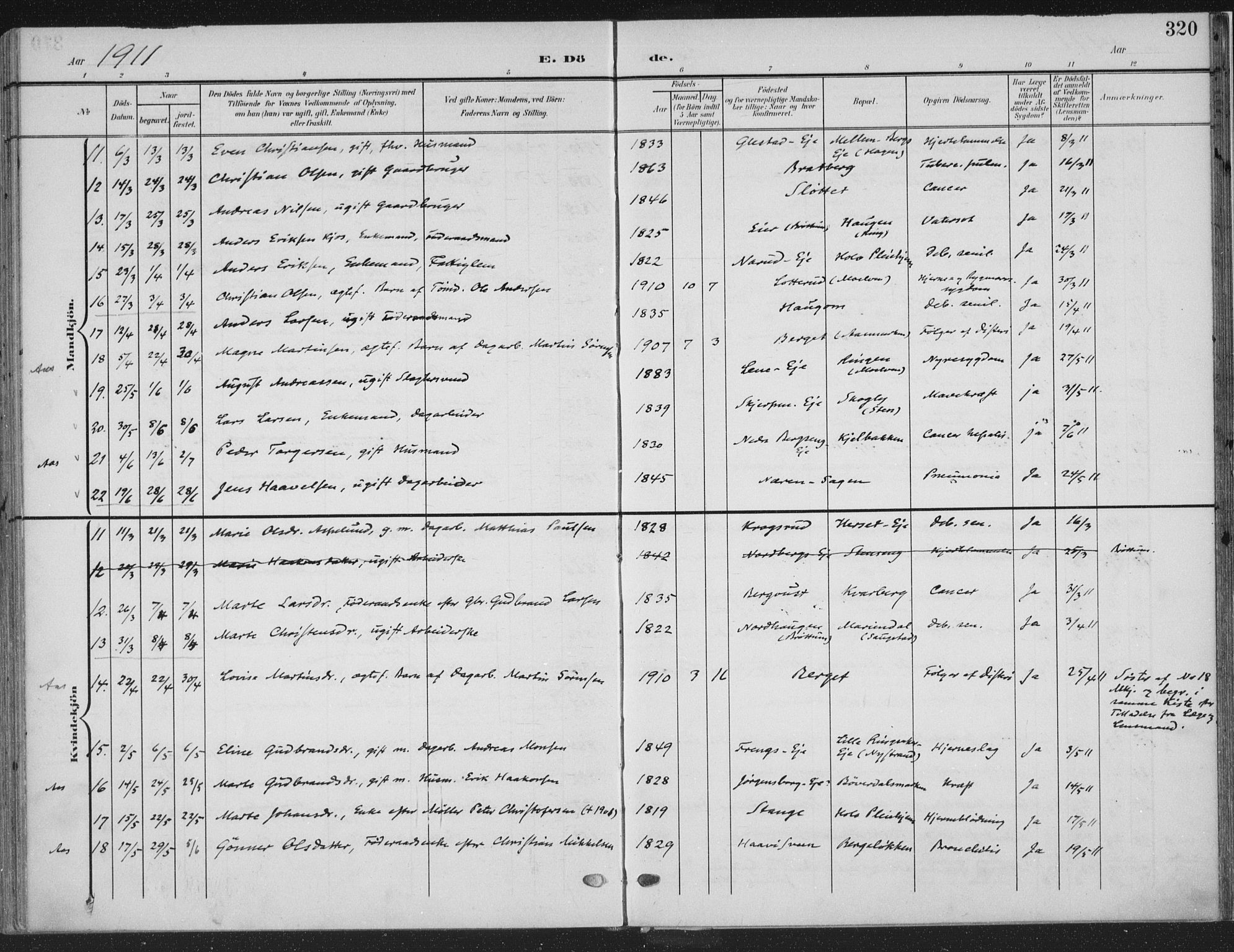 Ringsaker prestekontor, SAH/PREST-014/K/Ka/L0018: Parish register (official) no. 18, 1903-1912, p. 320