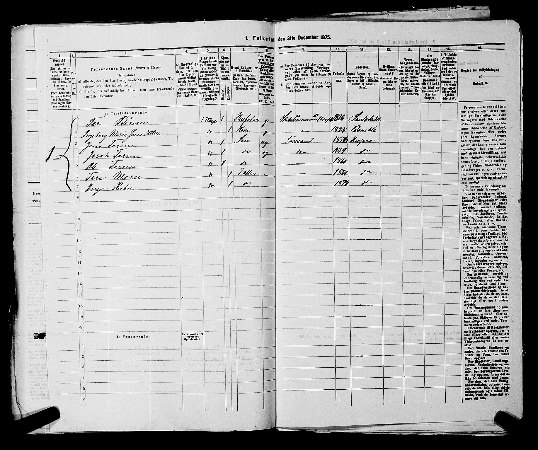 SAKO, 1875 census for 0801P Kragerø, 1875, p. 1188