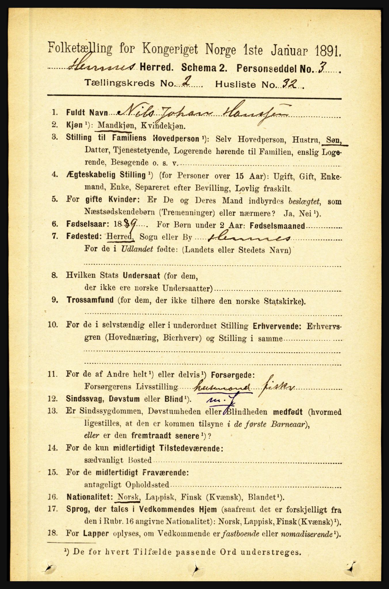 RA, 1891 census for 1832 Hemnes, 1891, p. 1462