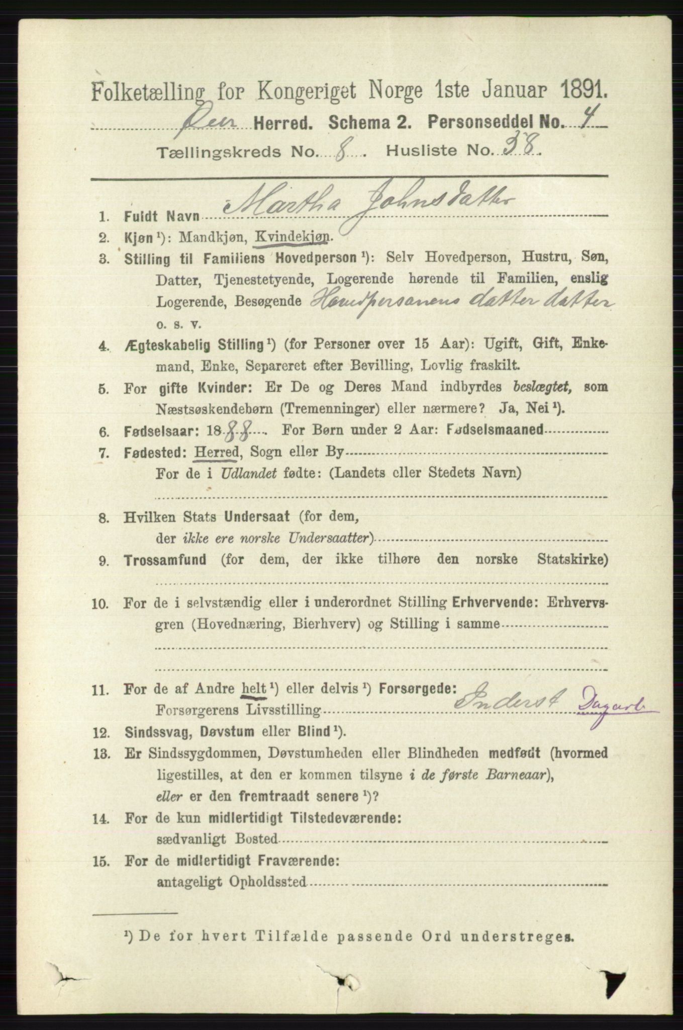 RA, 1891 census for 0521 Øyer, 1891, p. 3079