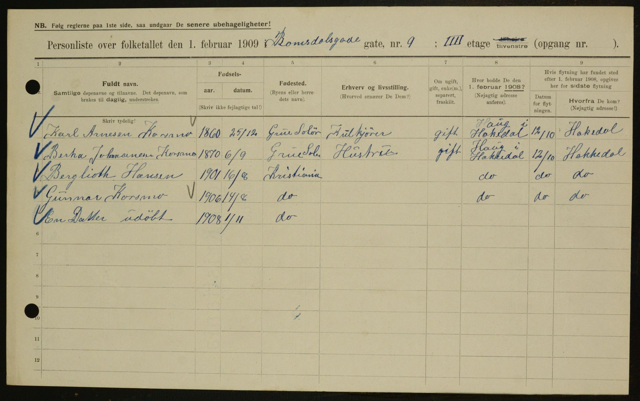 OBA, Municipal Census 1909 for Kristiania, 1909, p. 75531