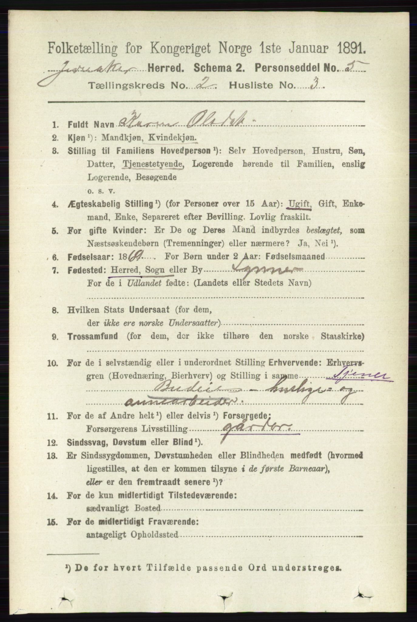 RA, 1891 census for 0532 Jevnaker, 1891, p. 664