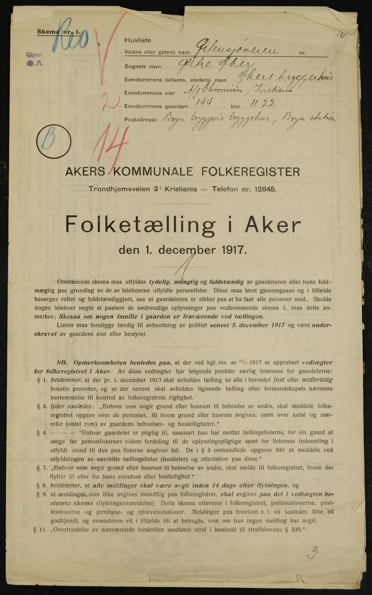 OBA, Municipal Census 1917 for Aker, 1917, p. 25673