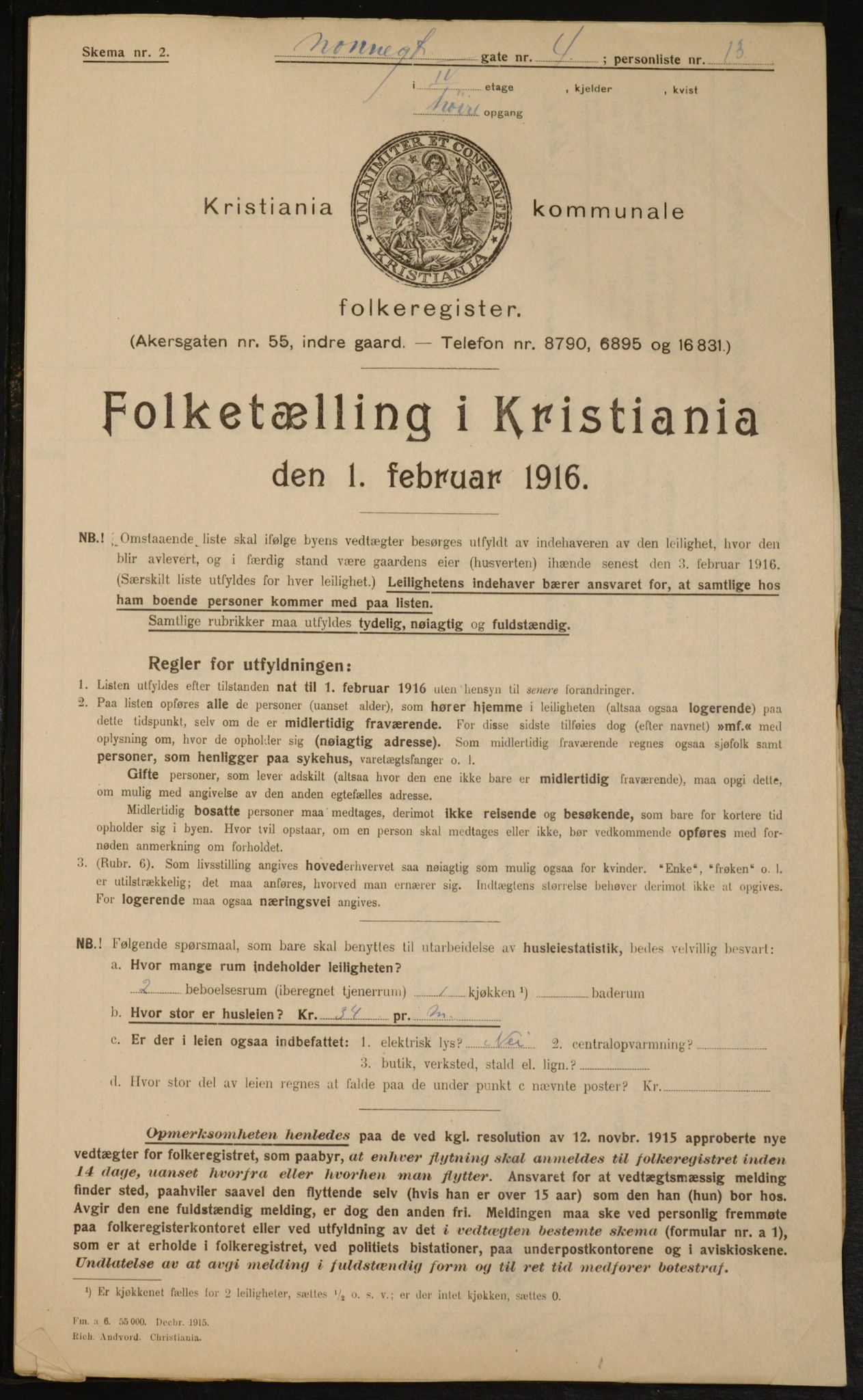 OBA, Municipal Census 1916 for Kristiania, 1916, p. 73157