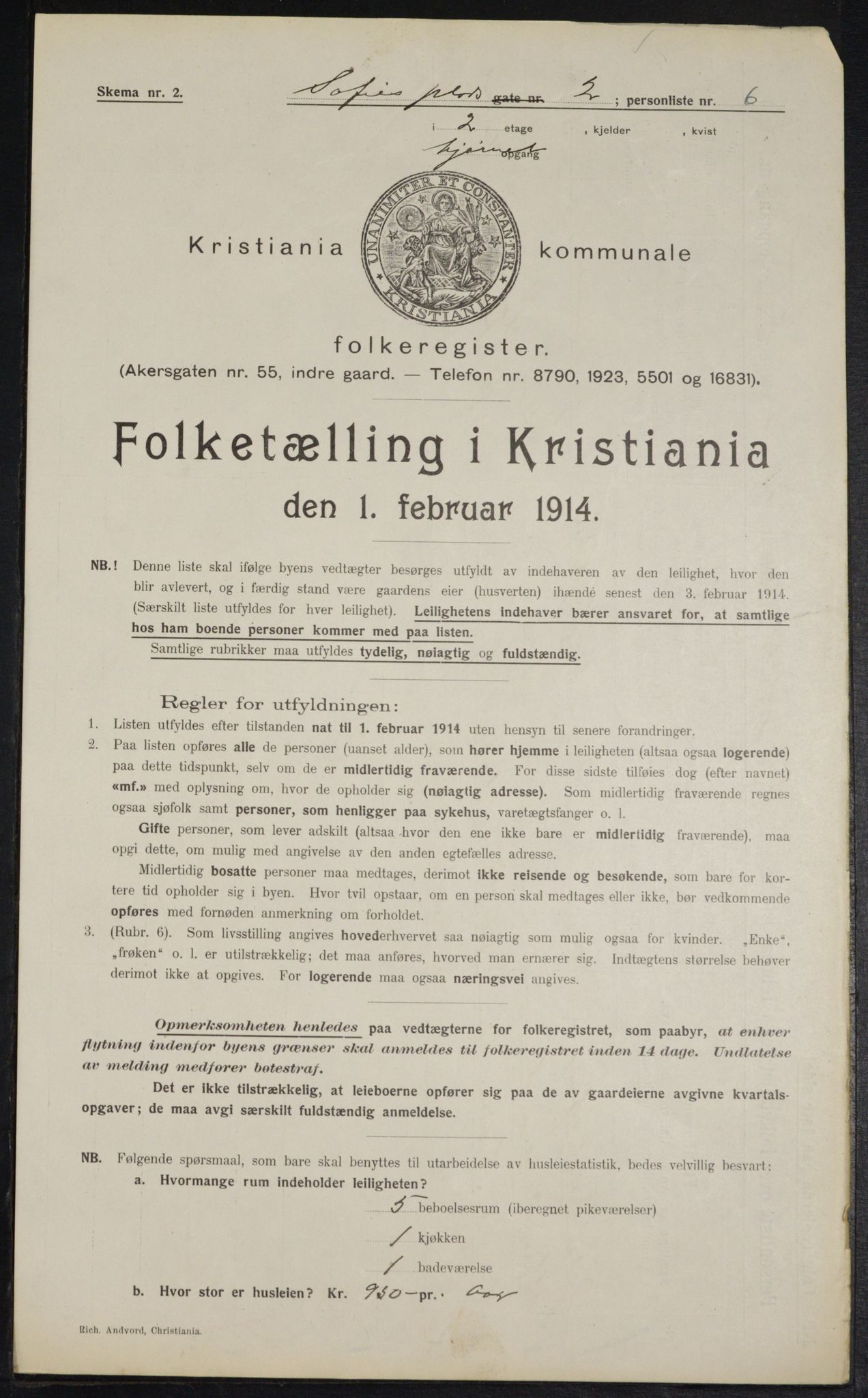 OBA, Municipal Census 1914 for Kristiania, 1914, p. 99250