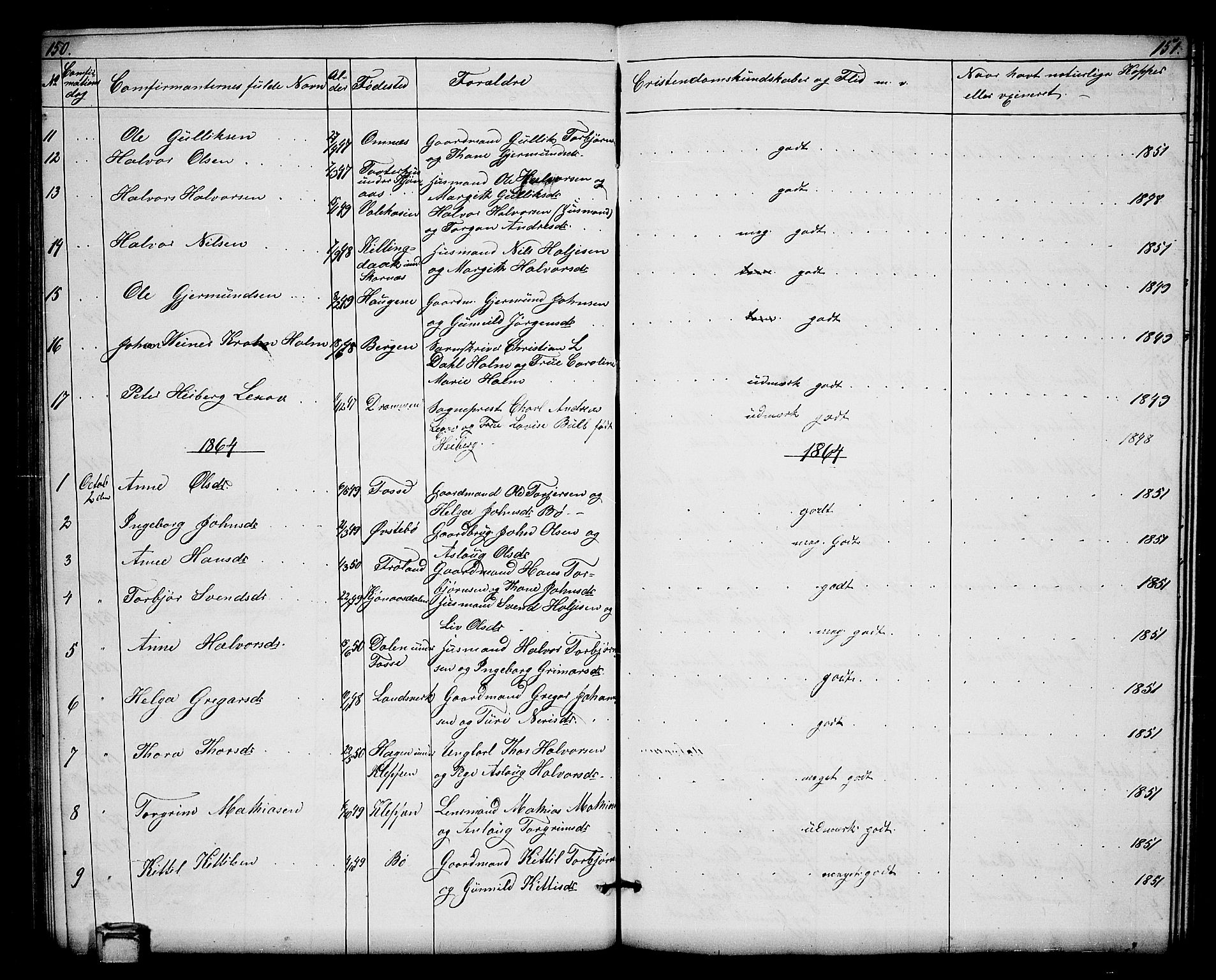 Hjartdal kirkebøker, SAKO/A-270/G/Gb/L0002: Parish register (copy) no. II 2, 1854-1884, p. 150-151