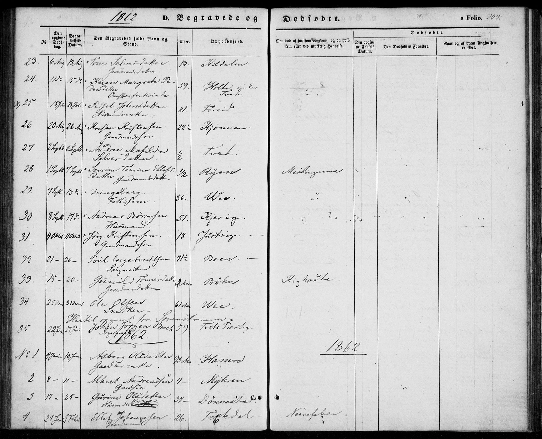 Tveit sokneprestkontor, AV/SAK-1111-0043/F/Fa/L0005: Parish register (official) no. A 5, 1853-1871, p. 204