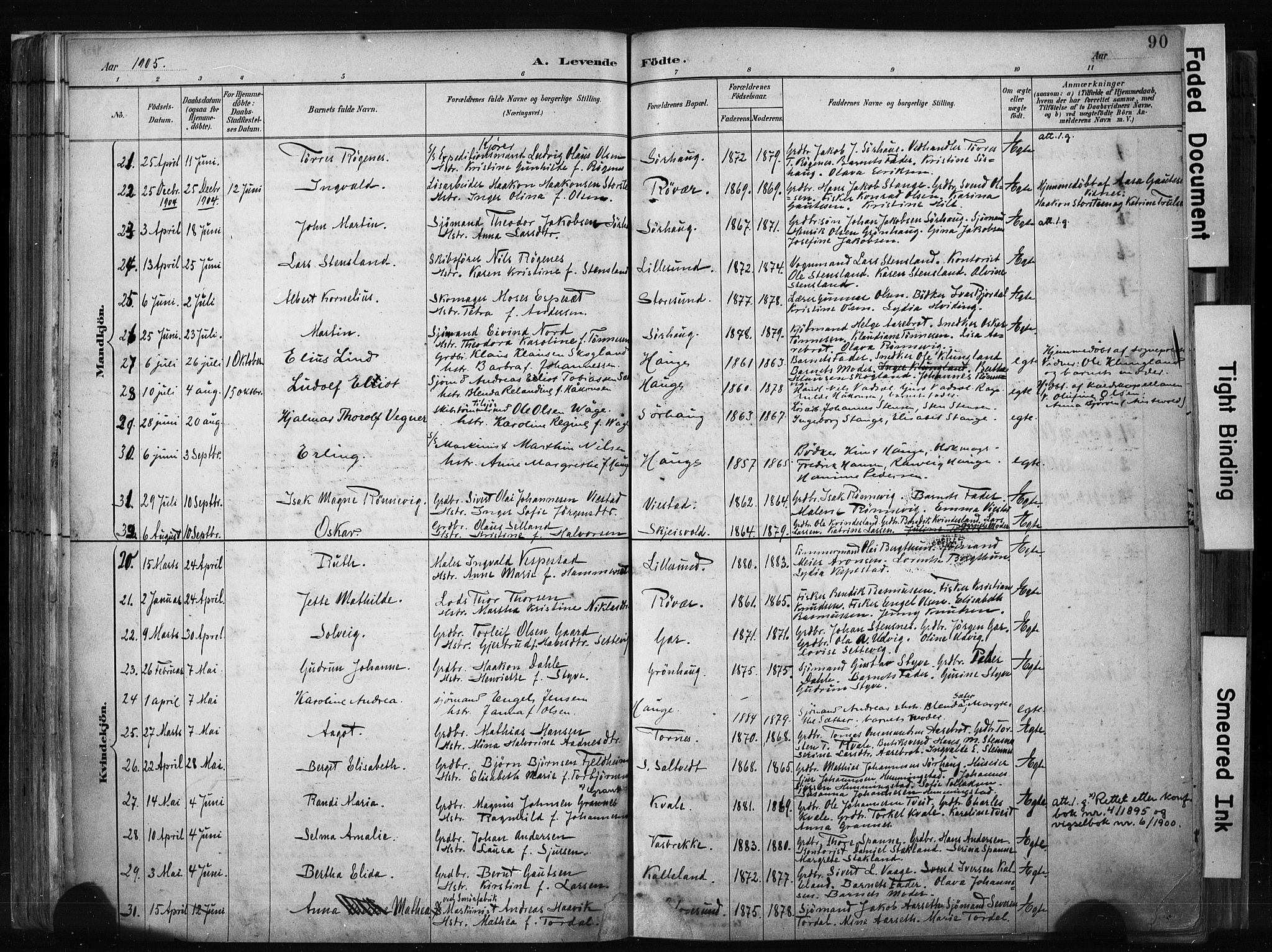 Haugesund sokneprestkontor, AV/SAST-A -101863/H/Ha/Haa/L0004: Parish register (official) no. A 4, 1886-1908, p. 90