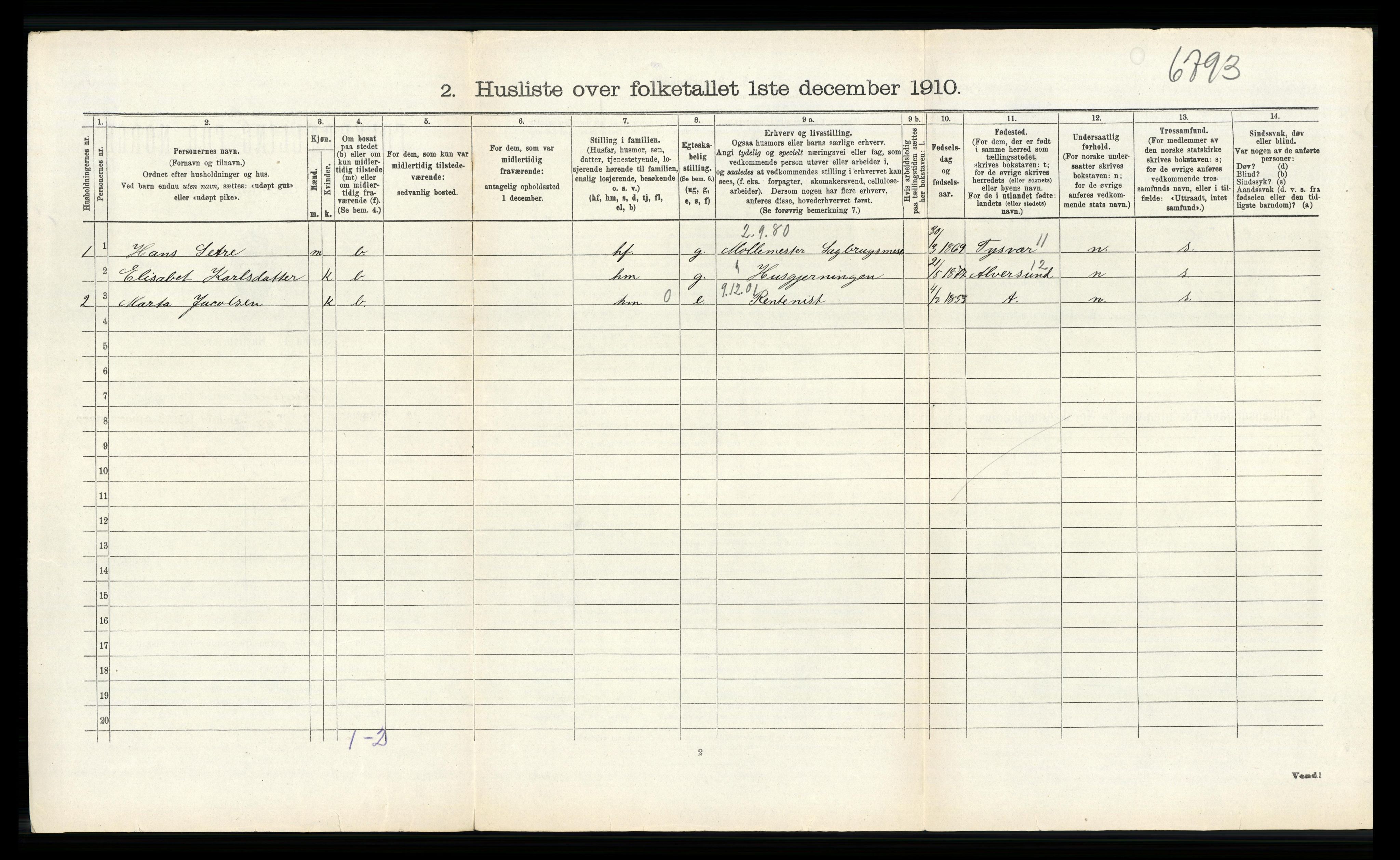 RA, 1910 census for Skudenes, 1910, p. 834