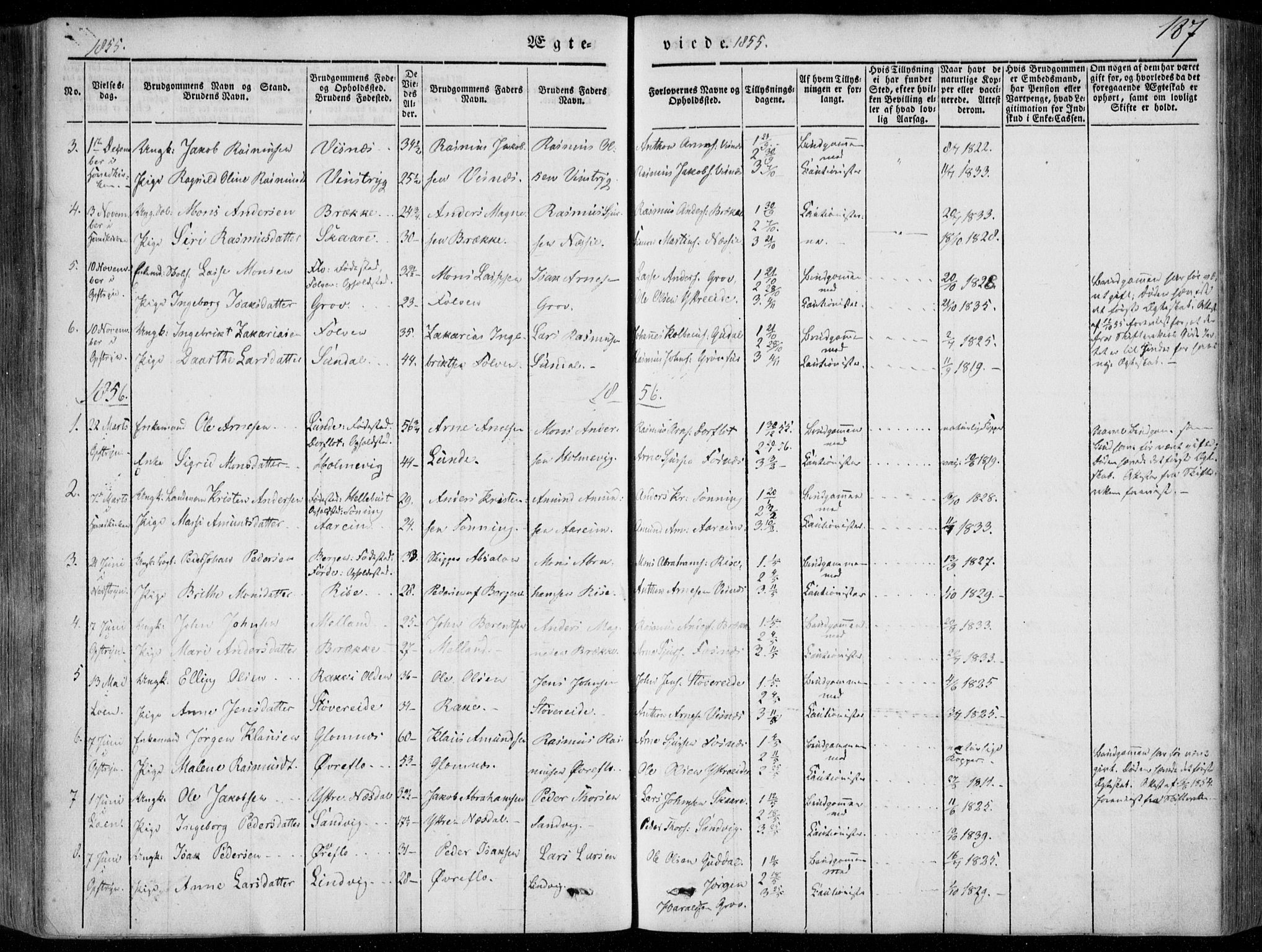 Stryn Sokneprestembete, SAB/A-82501: Parish register (official) no. A 2, 1844-1861, p. 187