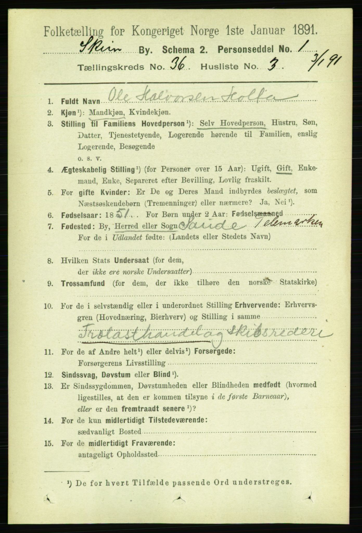 RA, 1891 census for 0806 Skien, 1891, p. 7973